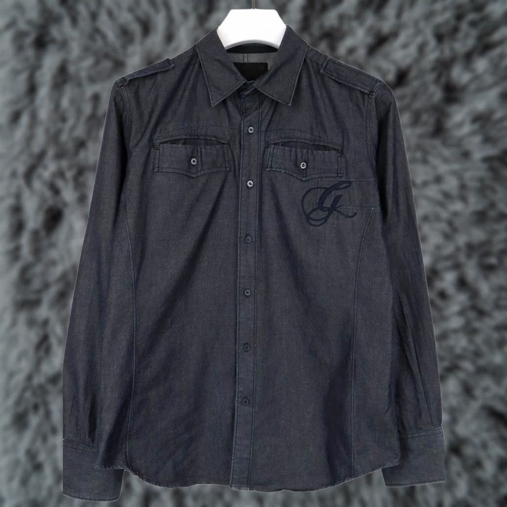 G-Star G-STAR Prime Midnight Shirt Men's LARGE Dark Blue Pocket Spread Collar Logo Size US L / EU 52-54 / 3 - 1 Thumbnail