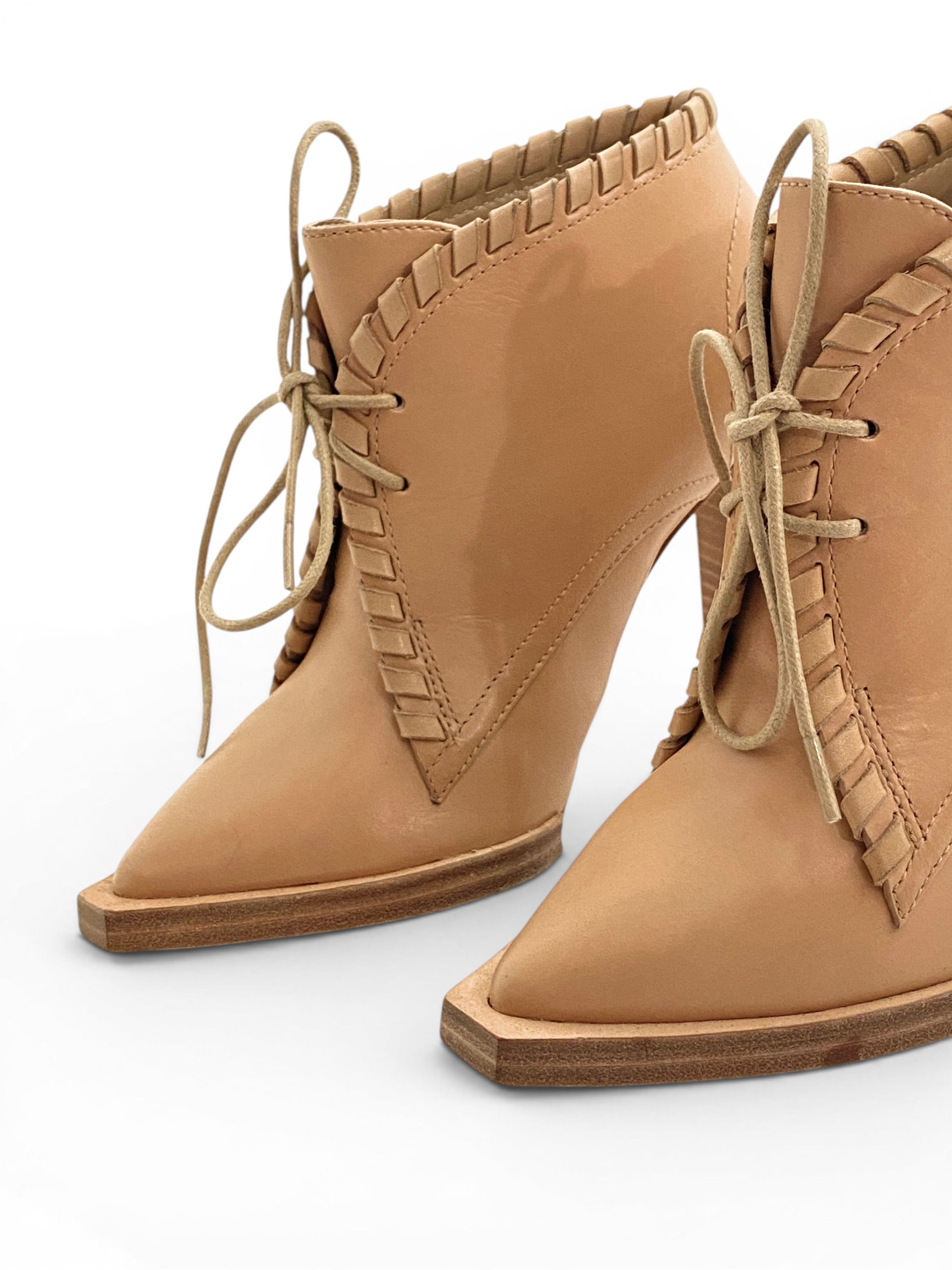 Alexander Wang Alexander Wang Sofi Beige Leather Lace-Up Heel Ankle Boots Size US 5 / IT 35 - 5 Thumbnail