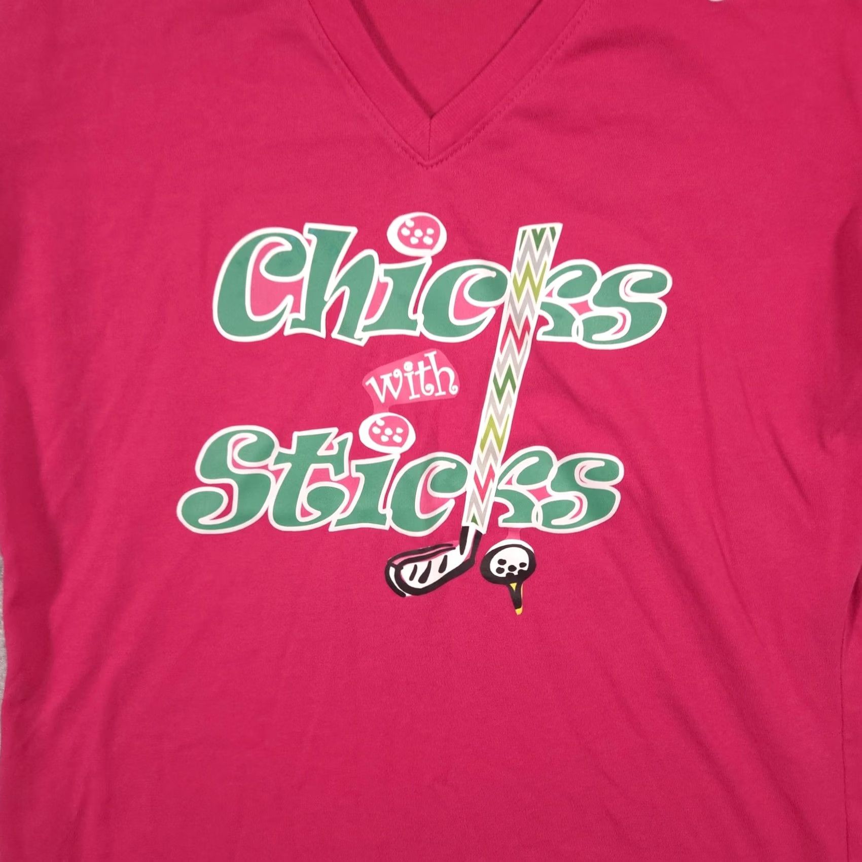 Nike Nike Dri-FIT Shirt Womens Medium Pink V Neck Short Sleeve Chicks With Sticks Size M / US 6-8 / IT 42-44 - 3 Thumbnail