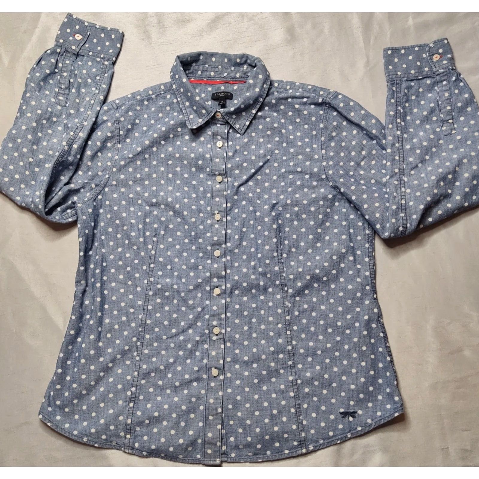 Talbots TALBOTS Women Petites 12P Blue Polka Dot Denim Button-Up Shirt Size XL / US 12-14 / IT 48-50 - 7 Thumbnail
