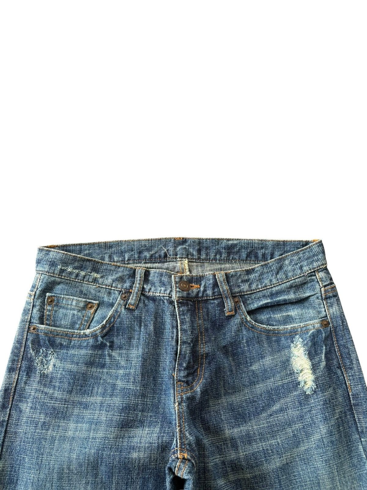 Yasuyuki Ishii Vintage Japanese Brand Blue Wash Distress Flare Jeans Size 30" / US 8 / IT 44 - 4 Thumbnail