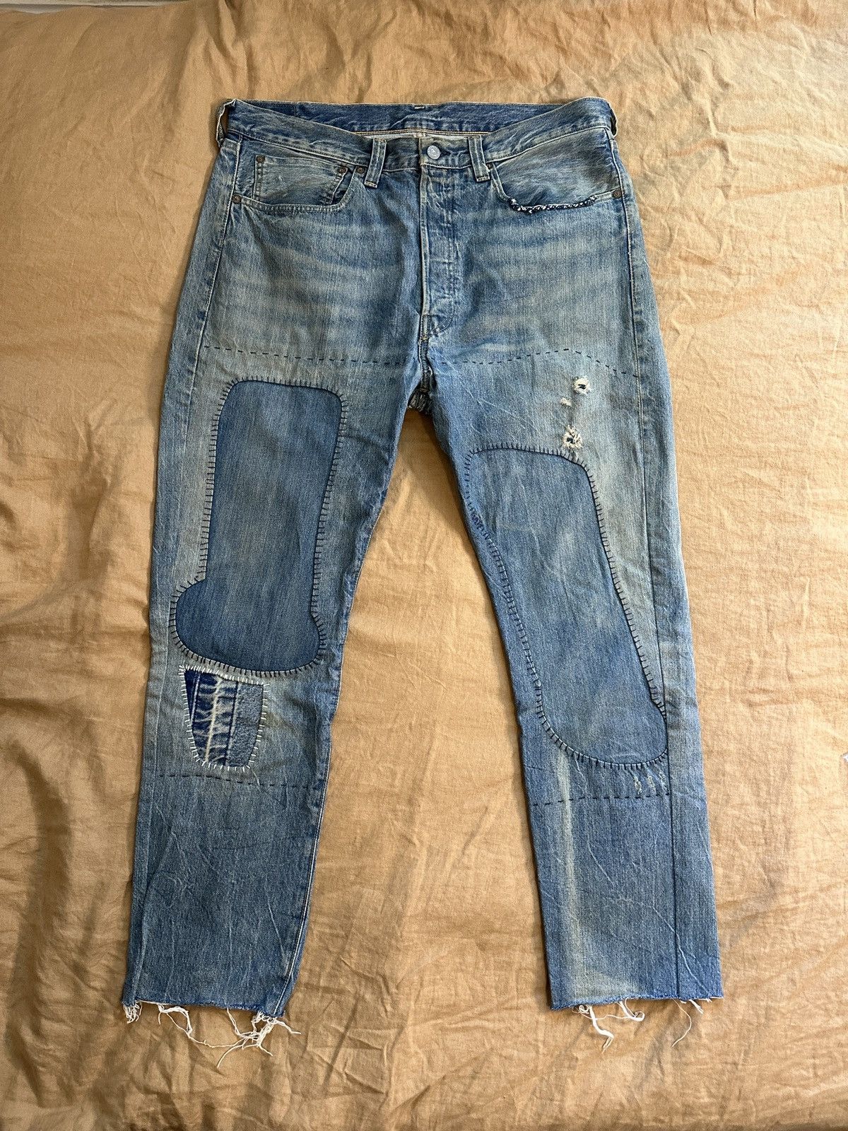 image of Levis Vintage Clothing Lvc Sashiko Repaired Selvedge 501S in Blue, Men's (Size 38)