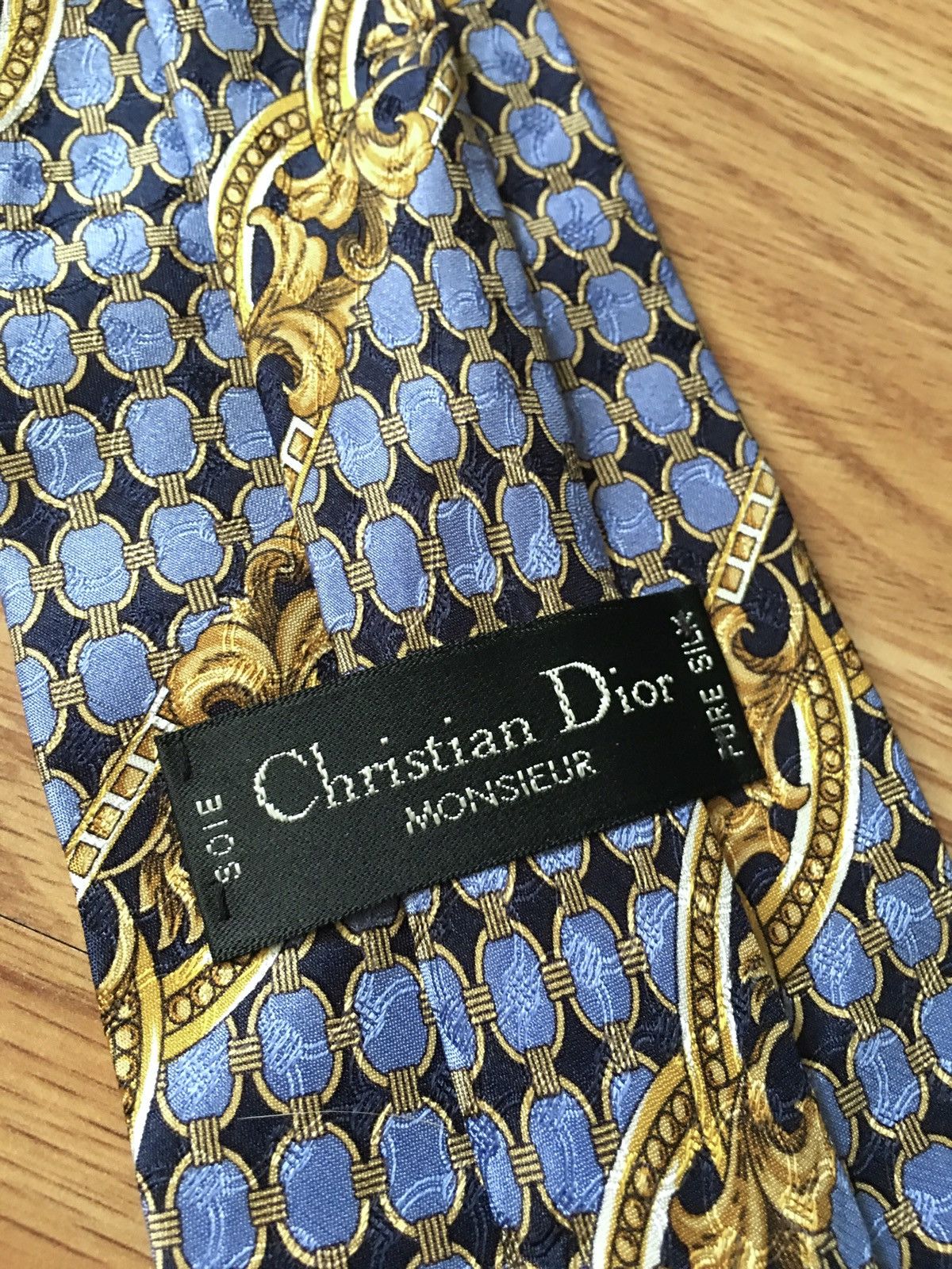 Christian Dior Monsieur Christian Dior Blue Vintage Jacquard Silk Mens Neck Tie Size ONE SIZE - 4 Thumbnail