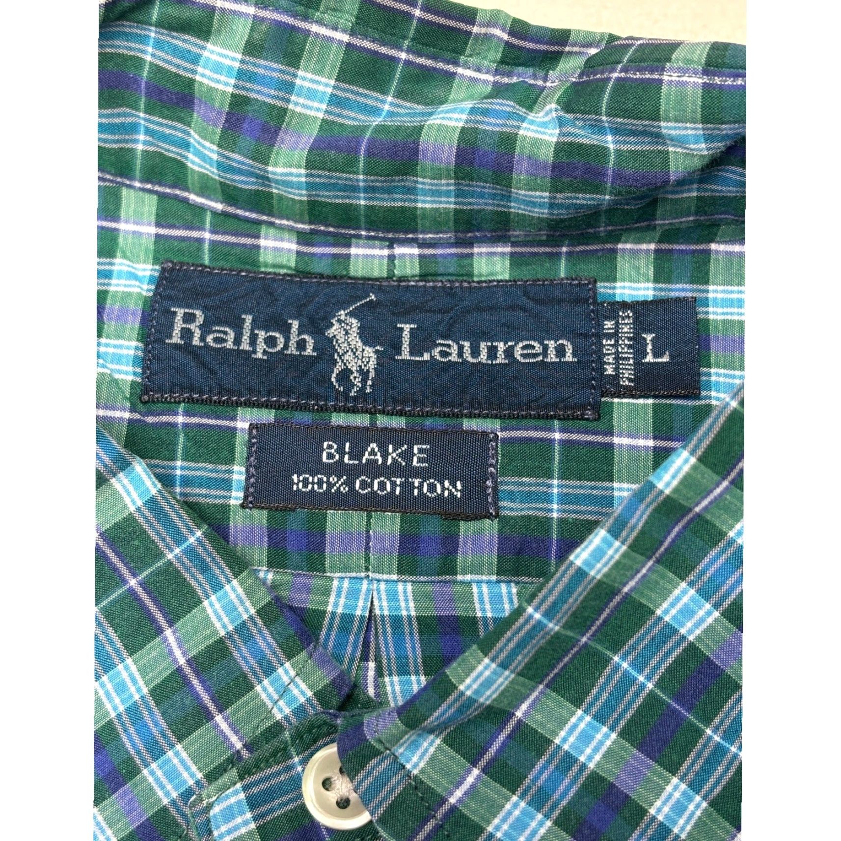Ralph Lauren Ralph Lauren Blake Plaid Short Sleeve Button-Down Shirt Men's L Green Blue Size US L / EU 52-54 / 3 - 3 Thumbnail