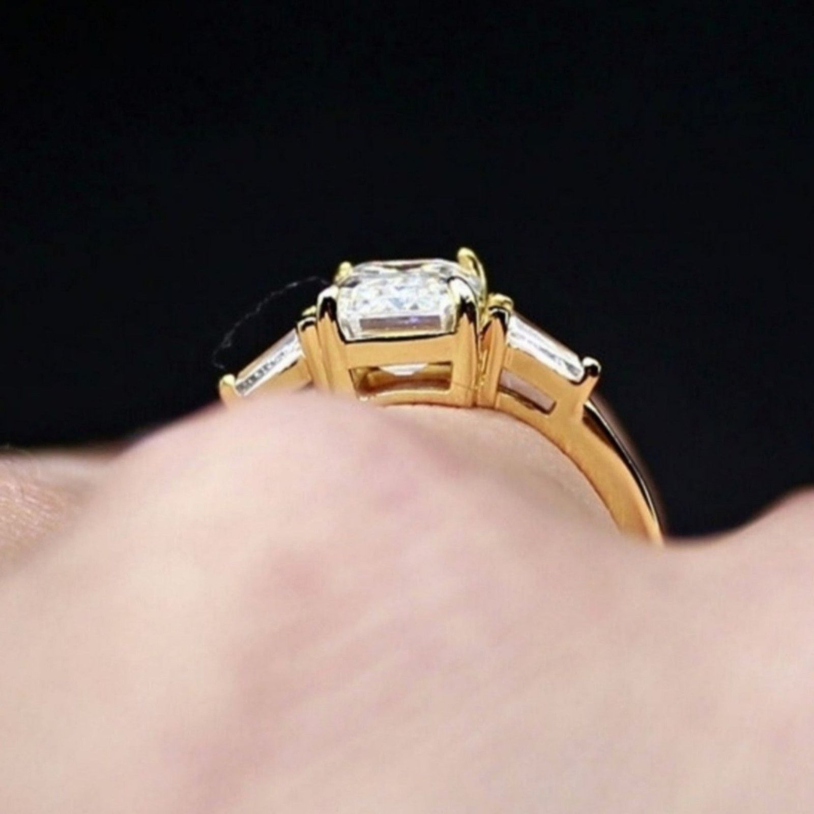 Other 1.5 Ct Moissanite Ring Emerald Cut 18k Gold Plated 7 NWT Size ONE SIZE - 6 Thumbnail