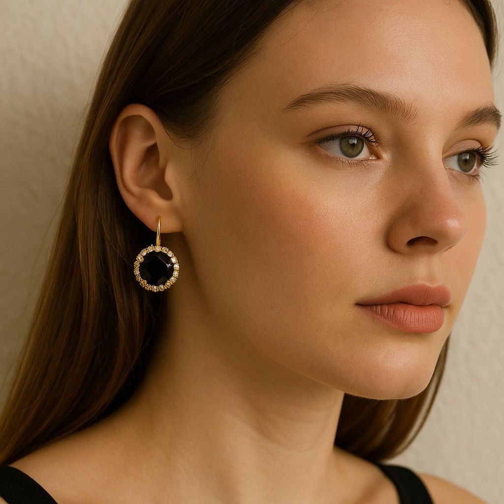 Vintage Vintage Glam Black Crystal Gold Drop Earrings Unbranded Size ONE SIZE - 1 Thumbnail
