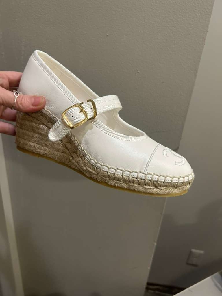 Chanel os11x0426 Mary Jane Espadrille Wedges Sandals in Ivory Size US 11 / IT 41 - 1 Preview