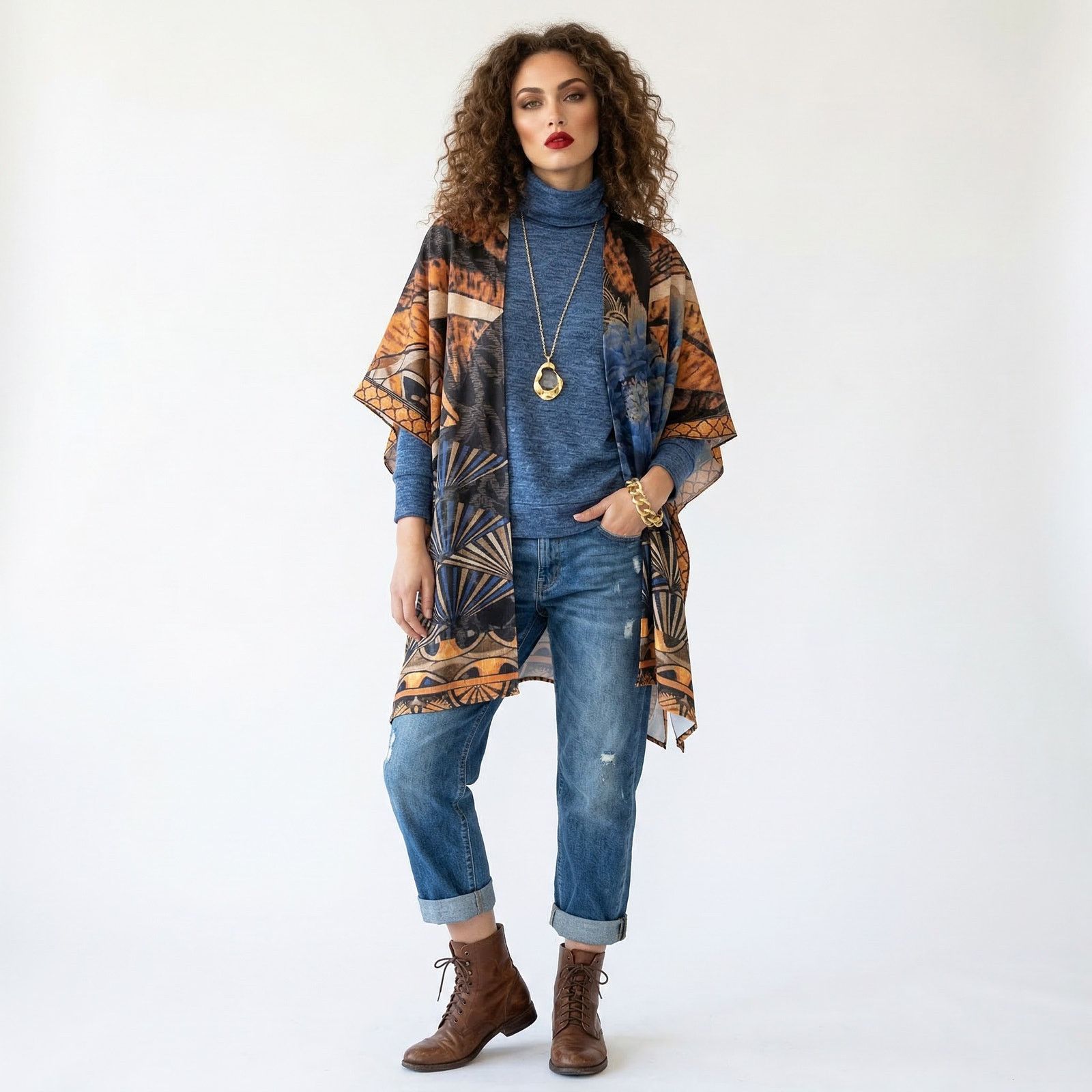 Chicos Blue & Multicolor ULTRA-SUEDE Faux Suede Oversized Ruana Size ONE SIZE - 4 Thumbnail