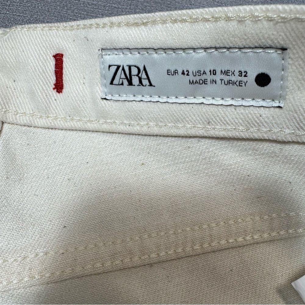 Zara NWT New ZARA Low Rise Straight Leg Flocked Ecru Jeans Size Size 32" / US 10 / IT 46 - 5 Thumbnail
