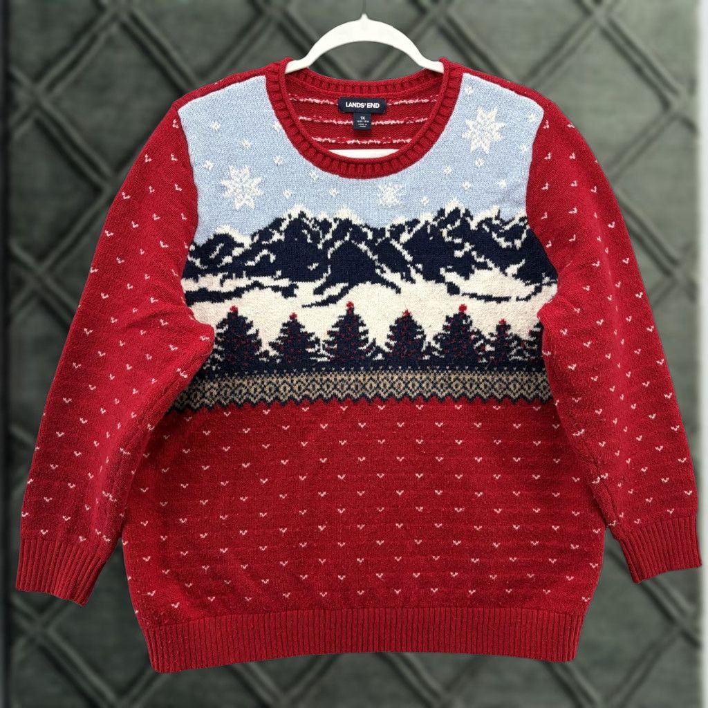 Lands' End Lands' End Sweater Womens 1X Red Fair Isle Ski Mountain Winter Pullover Size XL / US 12-14 / IT 48-50 - 1 Thumbnail