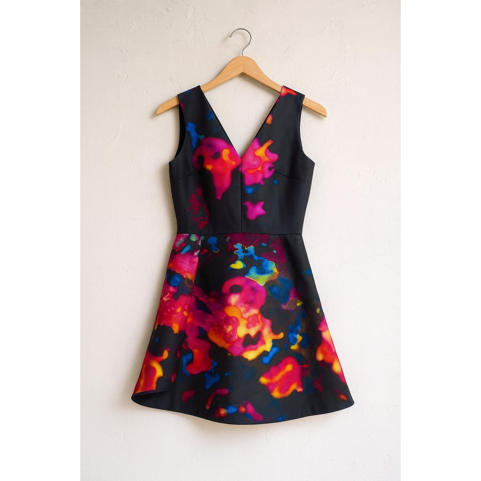 Milly Multicolor Abstract Print A-Line Mini Dress Women's Size XS V-Neck Fit  & Flare