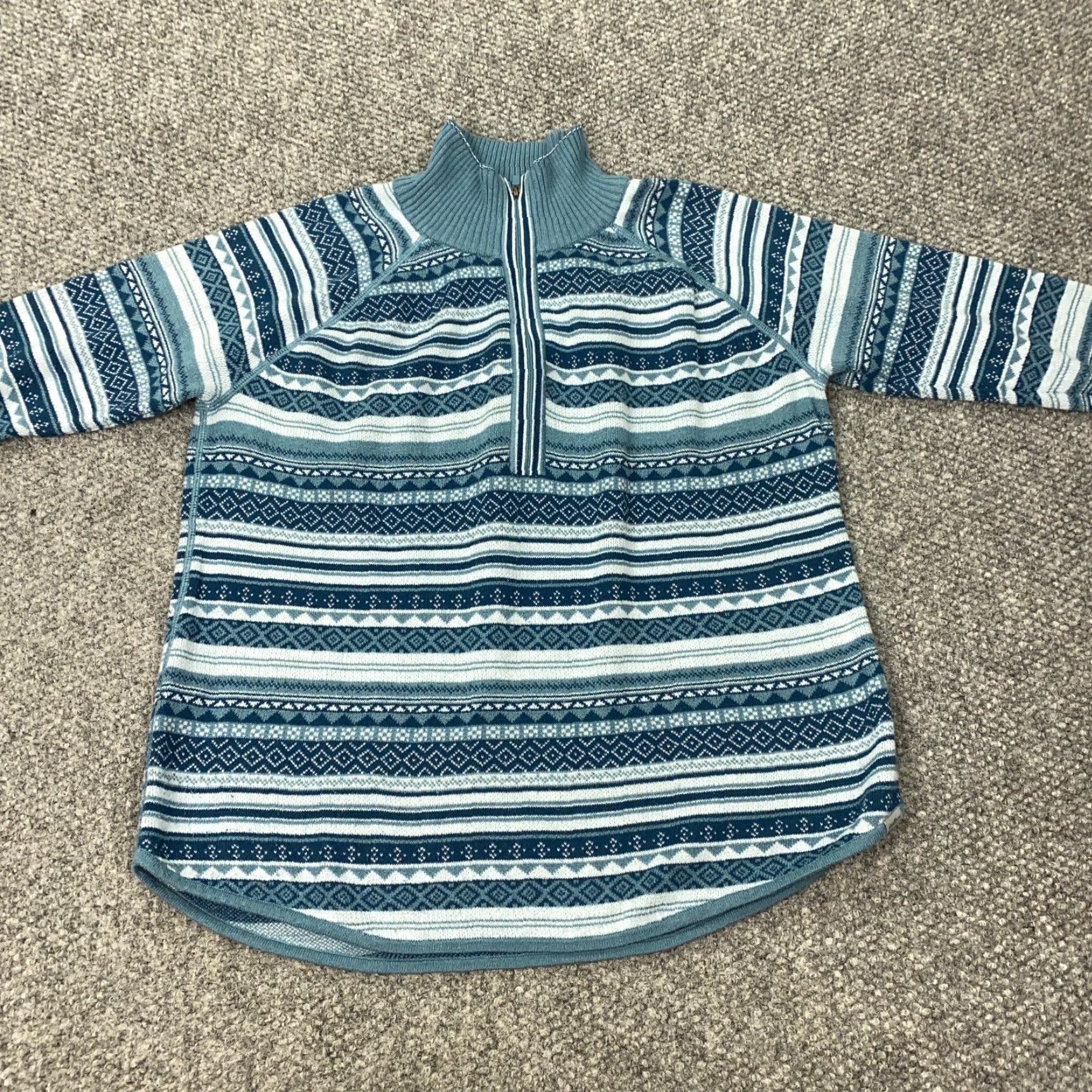 Eddie Bauer Eddie Bauer Sweater Womens Large Blue Fair Isle Striped 1/4 Zip Mock Neck Pullover Casual Size L / US 10 / IT 46 - 2 Thumbnail