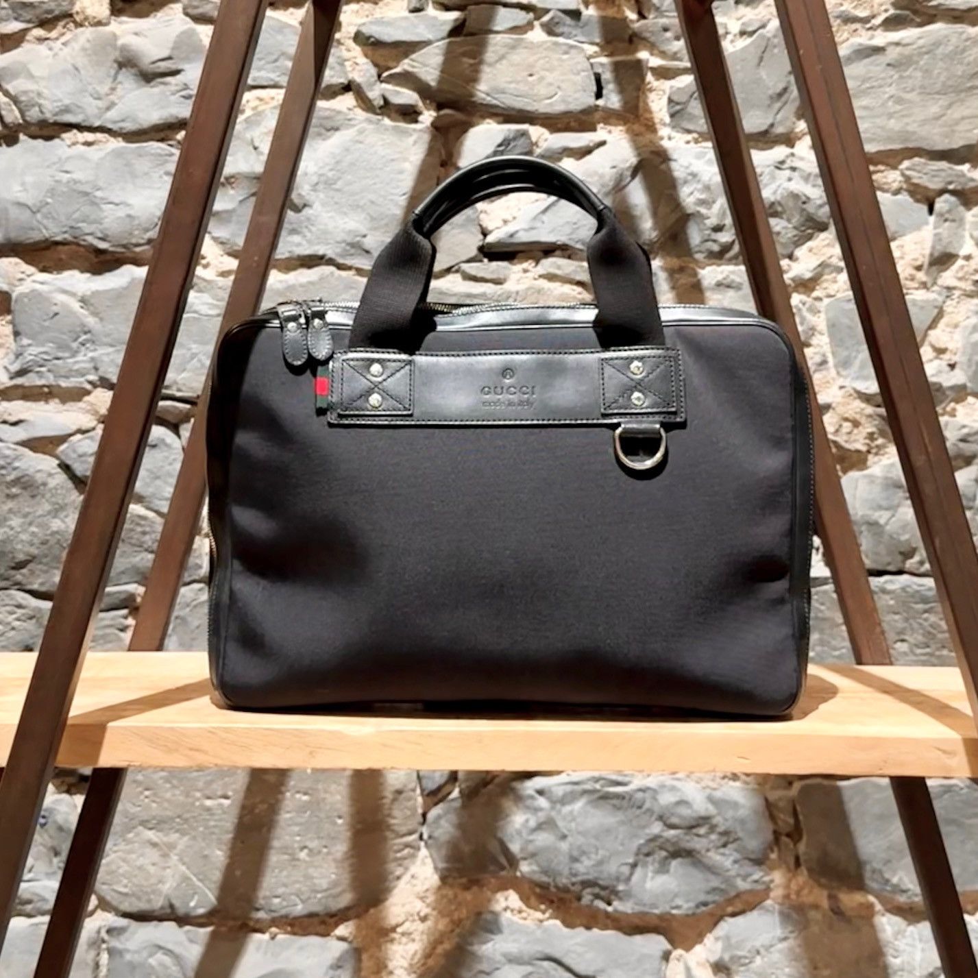 Gucci Gucci Black Canvas Leather Sherry Line Business Bag Size ONE SIZE - 1 Thumbnail