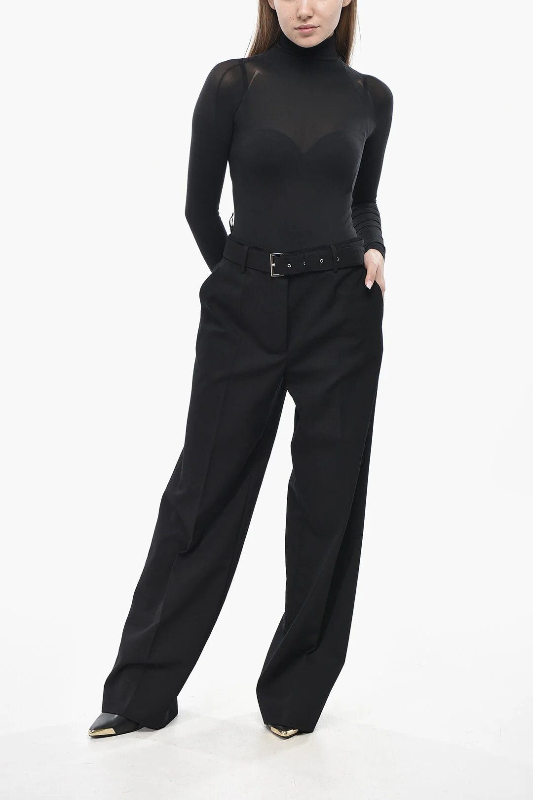 Prada og1mm0426 Gabardine Palazzo Pant in Black Size 28" / US 6 / IT 42 - 4 Thumbnail