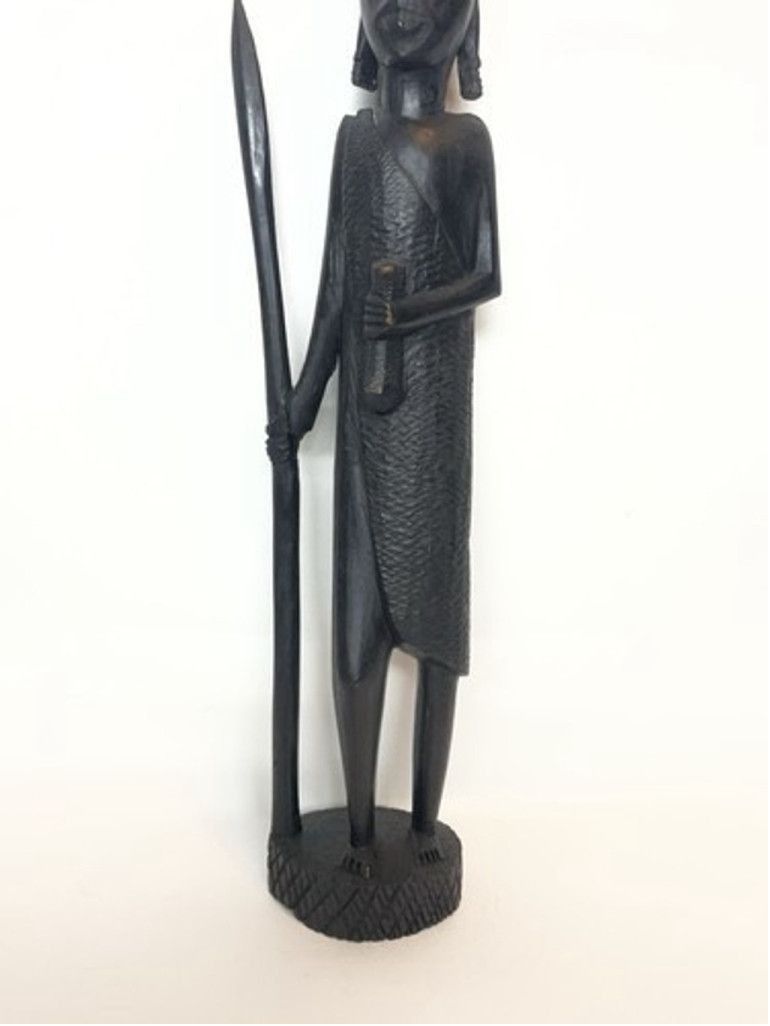 Other Hand Carved Wood Hunter Tribal Figure Kenyan Besmo 14.5” Size 26 - 12 Thumbnail