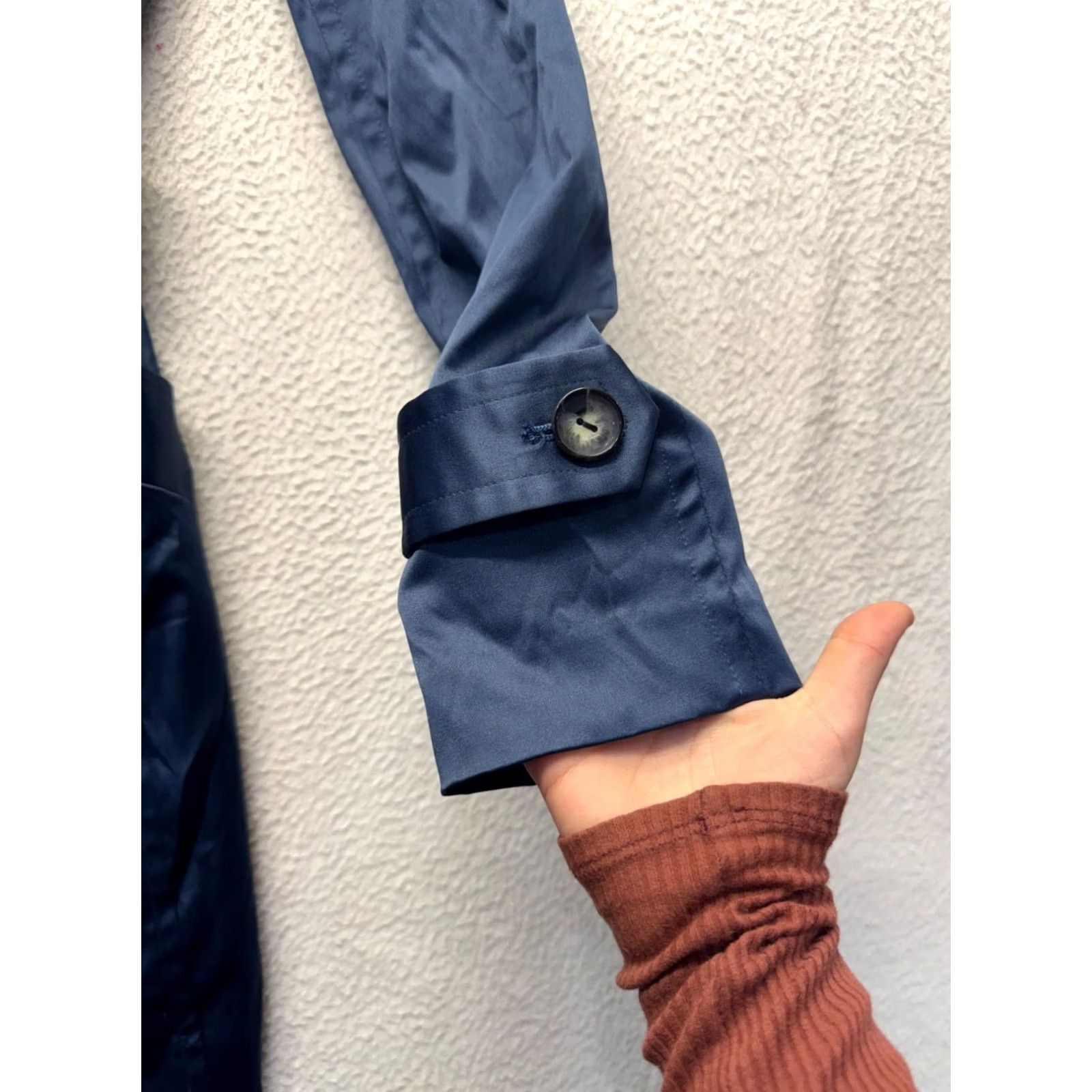 Vintage VINTAGE Double-Breasted Navy Trench Coat With Belt & Button Details Womens M Blue Coat Trench 32in Length (Fall, Spring) Size M / US 6-8 / IT 42-44 - 4 Thumbnail