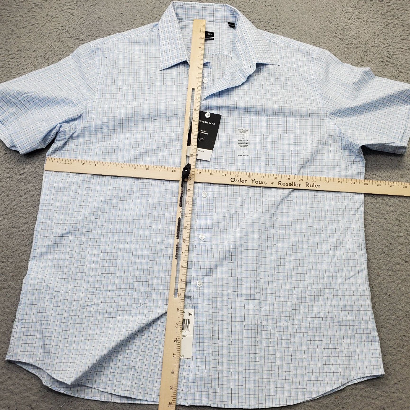 Van Heusen Van Heusen Dress Shirt Mens XL Blue Plaid Formal Regular Wrinkle-Free Button-Up Size 46R - 3 Thumbnail