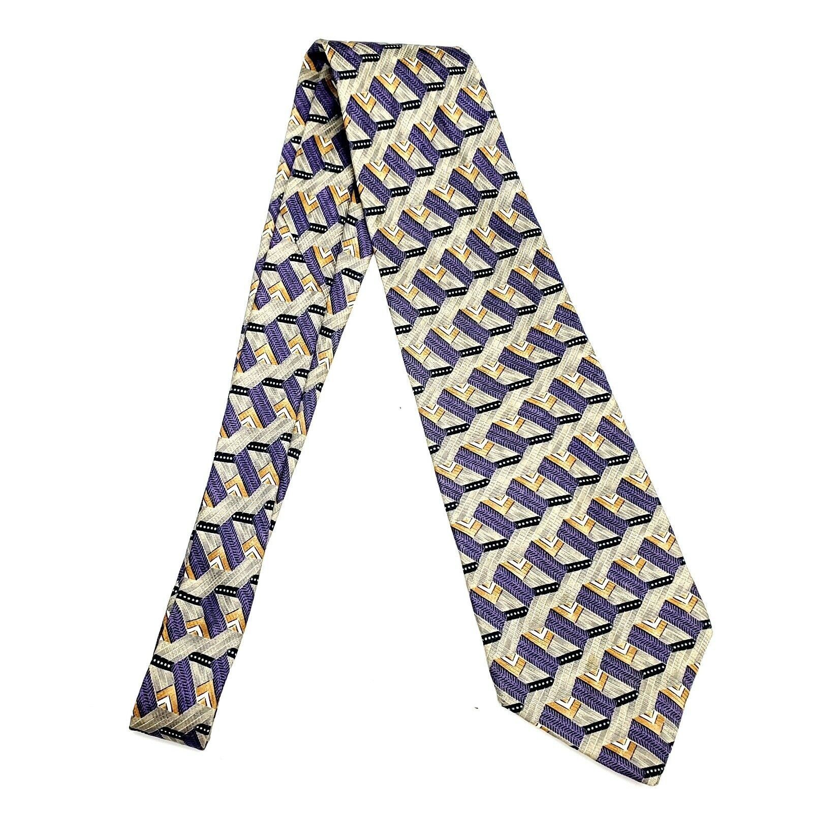 Henry Grethel Henry Grethel Silk Tie Purple Green Print Short Wide Size ONE SIZE - 6 Thumbnail