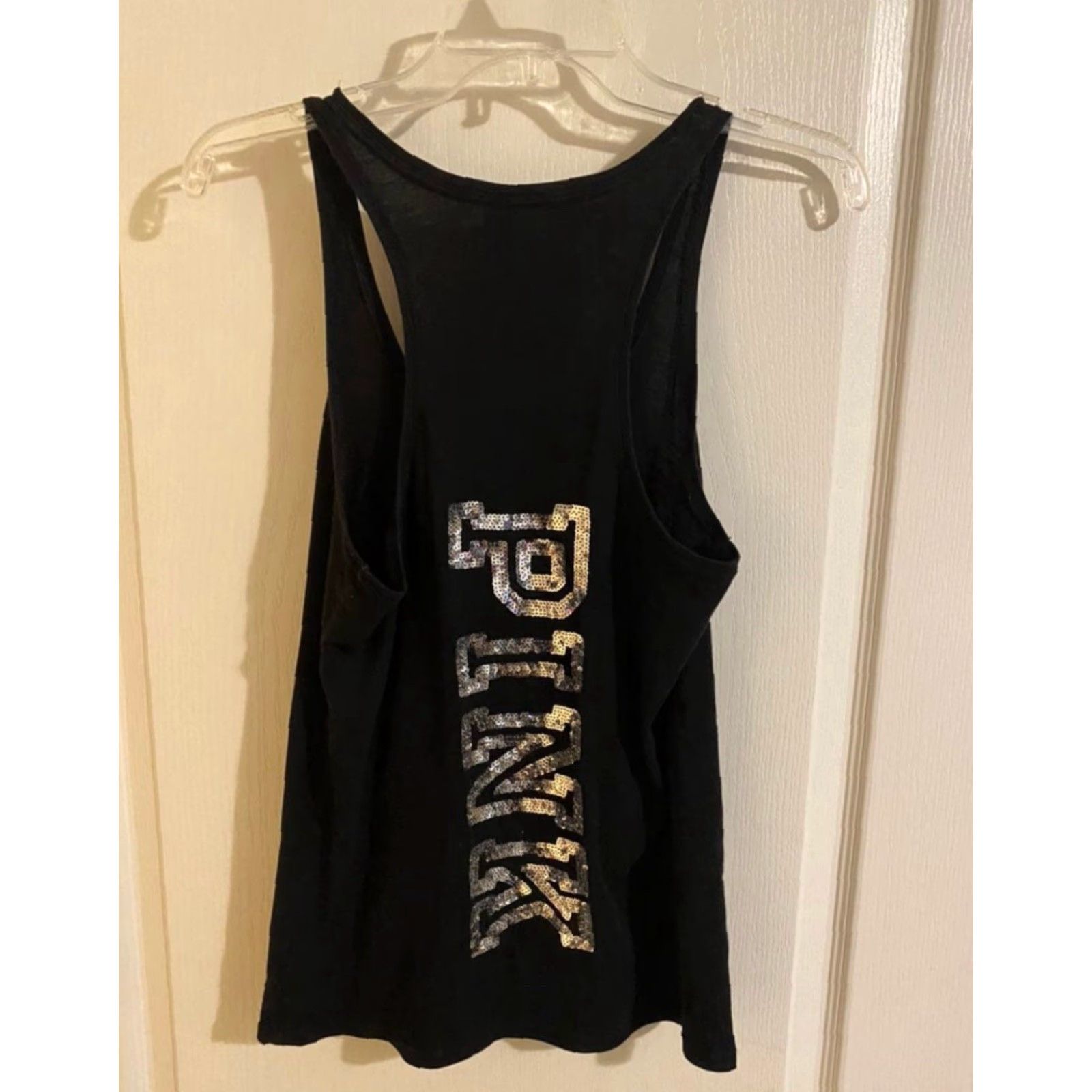 Victoria's Secret VICTORIA'S SECRET PINK M USA FLAG SEQUIN RACERBACK TANK TOP Women M Black Size M / US 6-8 / IT 42-44 - 3 Thumbnail
