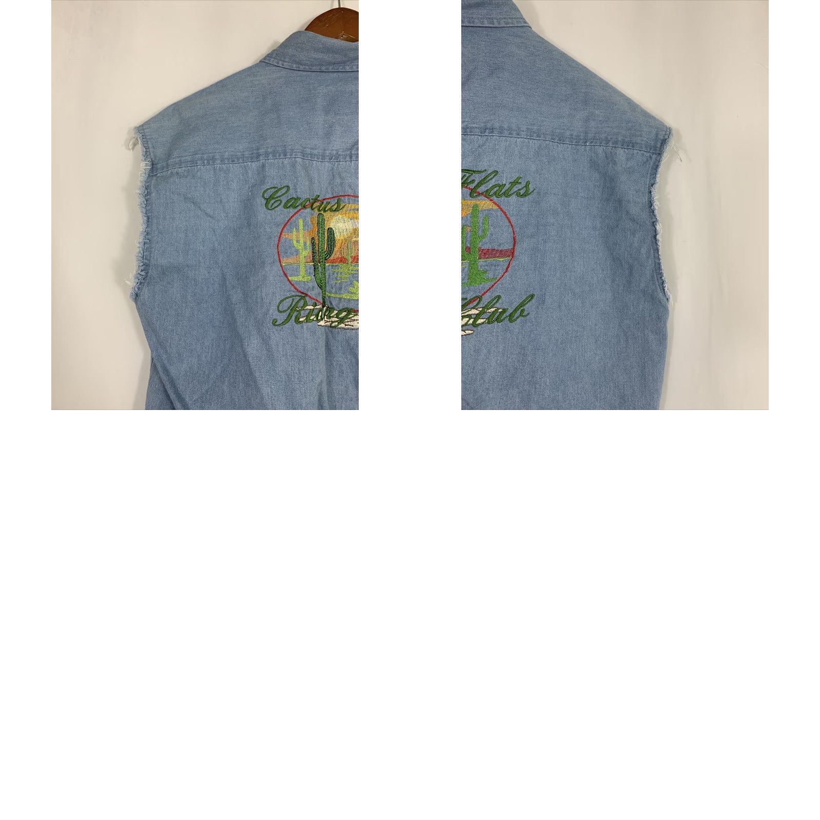 Denime VINTAGE Williams Bay Denim Western Shirt Sleeveless Mens M Blue 1990s Rockabilly Cactus Sunset Denim Shirt Men M Size US M / EU 48-50 / 2 - 8 Thumbnail