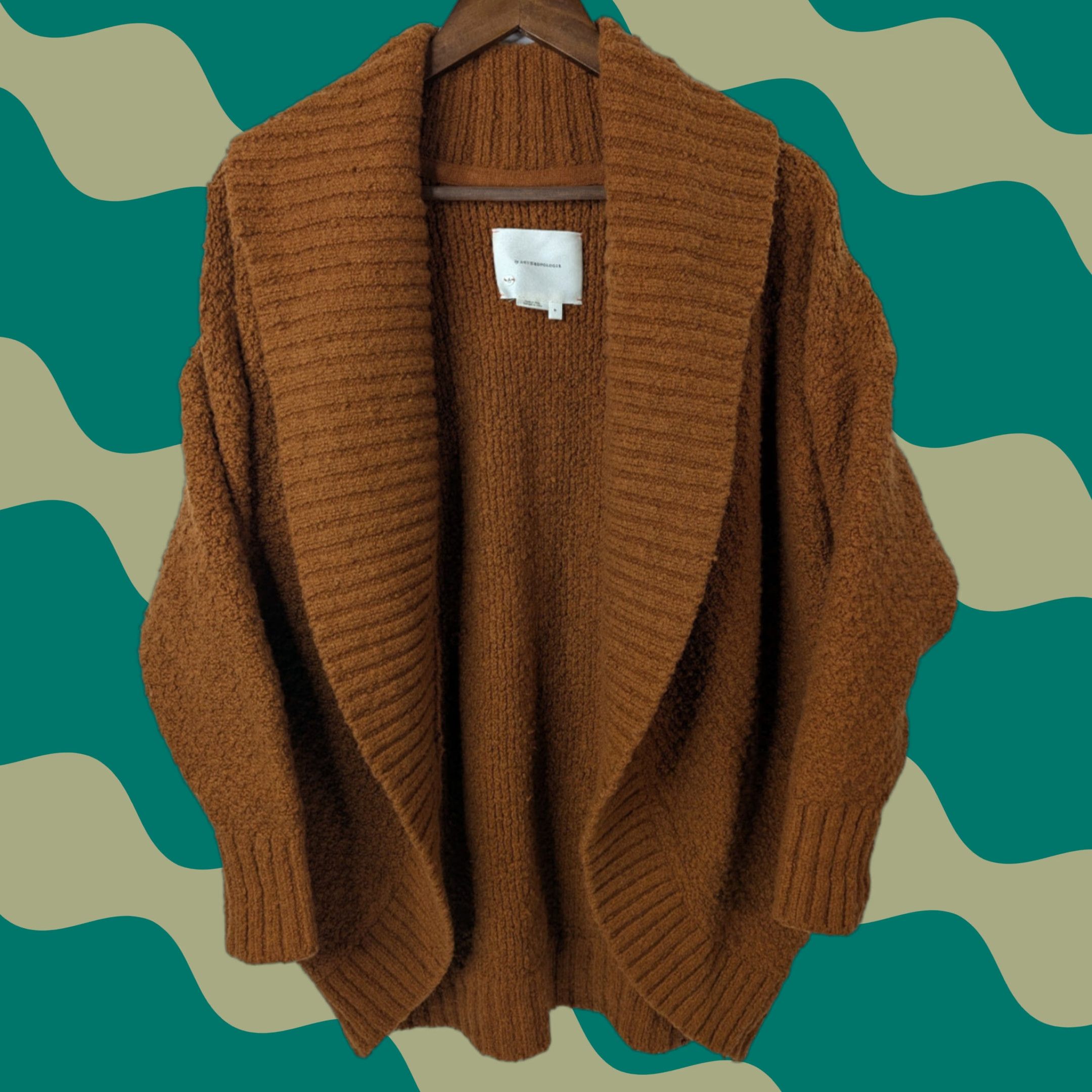 Anthropologie VINTAGE Anthropologie Women’s Denise Textured Knit Pecan Brown Cardigan Sweater Medium Size M / US 6-8 / IT 42-44 - 1 Thumbnail
