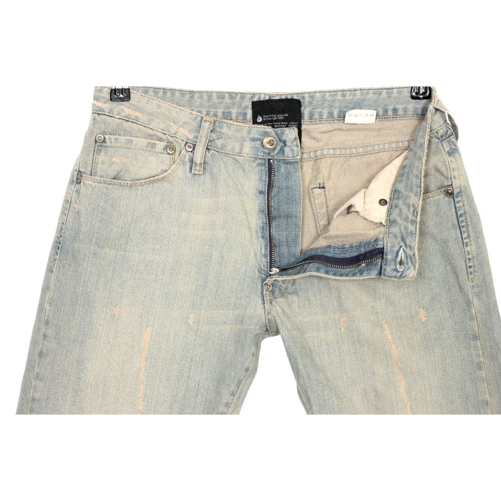 Vintage ACNE ACTION JEANS Tapered Jeans Men W29 L32 Blue Light Wash Logo Slim Fit Zip Cotton Denim Size US 29 - 4 Thumbnail