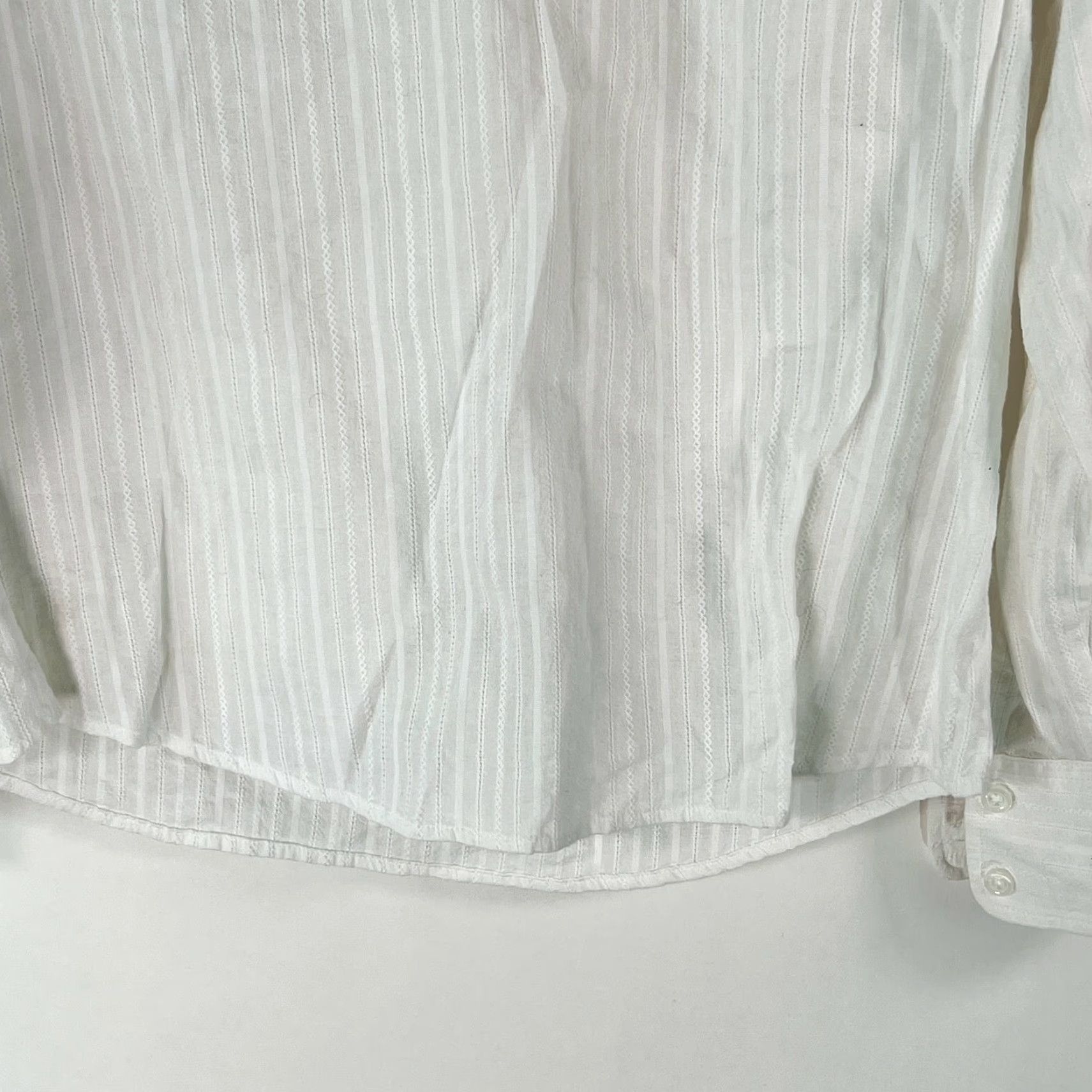 Eddie Bauer Eddie Bauer Women's White Striped Roll Tab Sleeve Blouse Size XS - Casual Cotton Shirt Size XS / US 0-2 / IT 36-38 - 4 Thumbnail