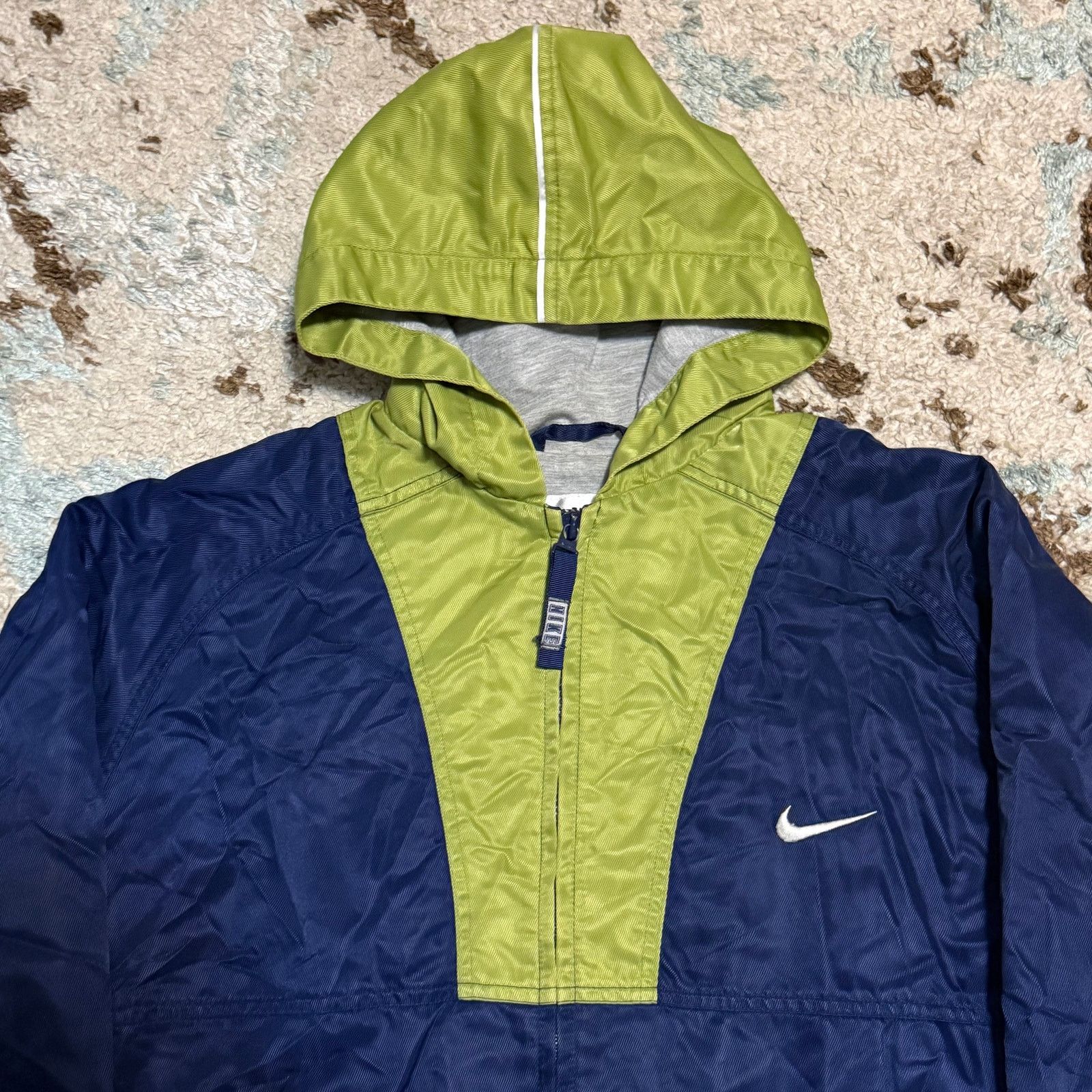 Nike × Vintage Vintage 90s Nike Windbreaker Jacket Youth Large Lime/Navy Size US S / EU 44-46 / 1 - 3 Thumbnail