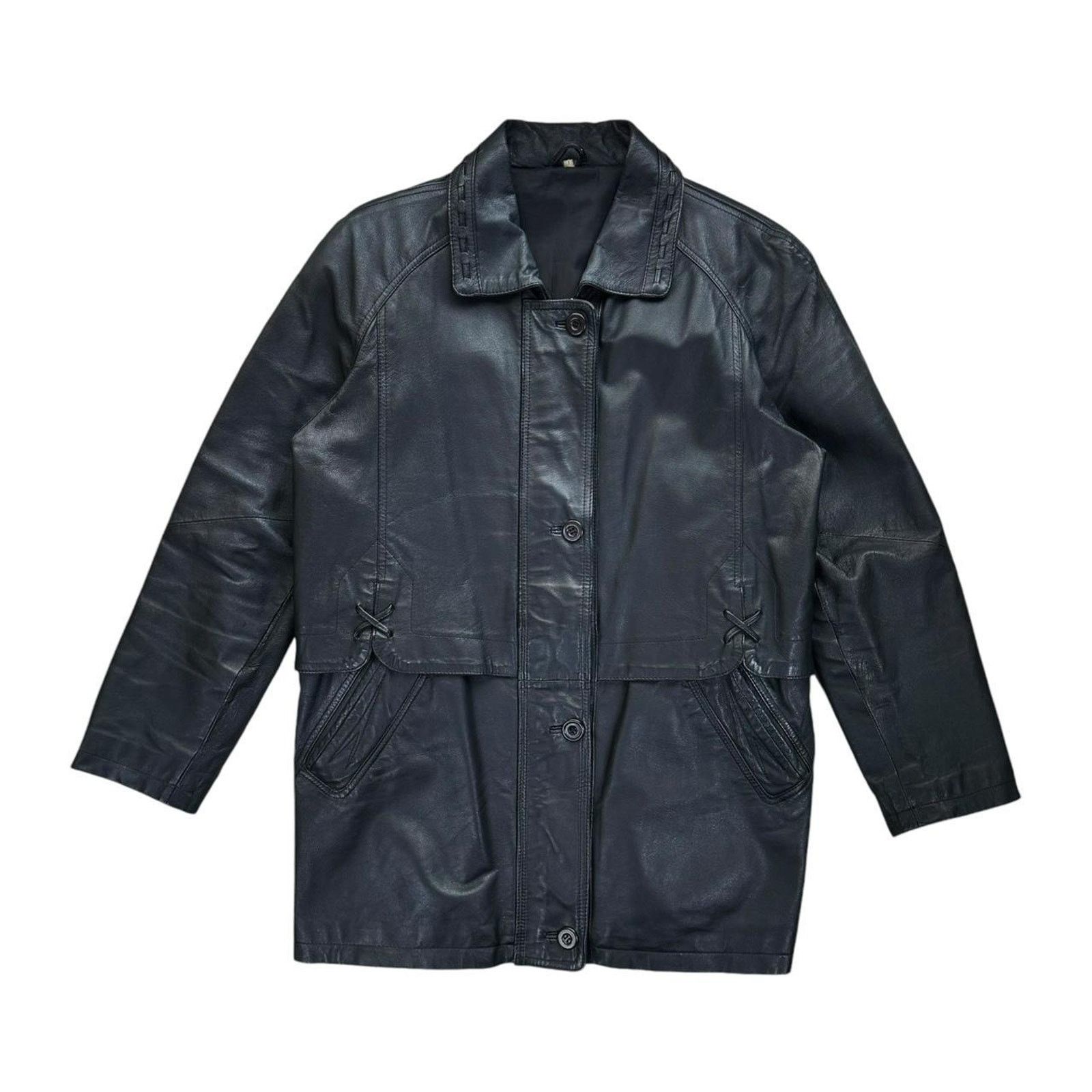 Other × Vintage Vintage 90s Black Grunge Minimalist Long Leather Jacket Size M / US 6-8 / IT 42-44 - 1 Thumbnail