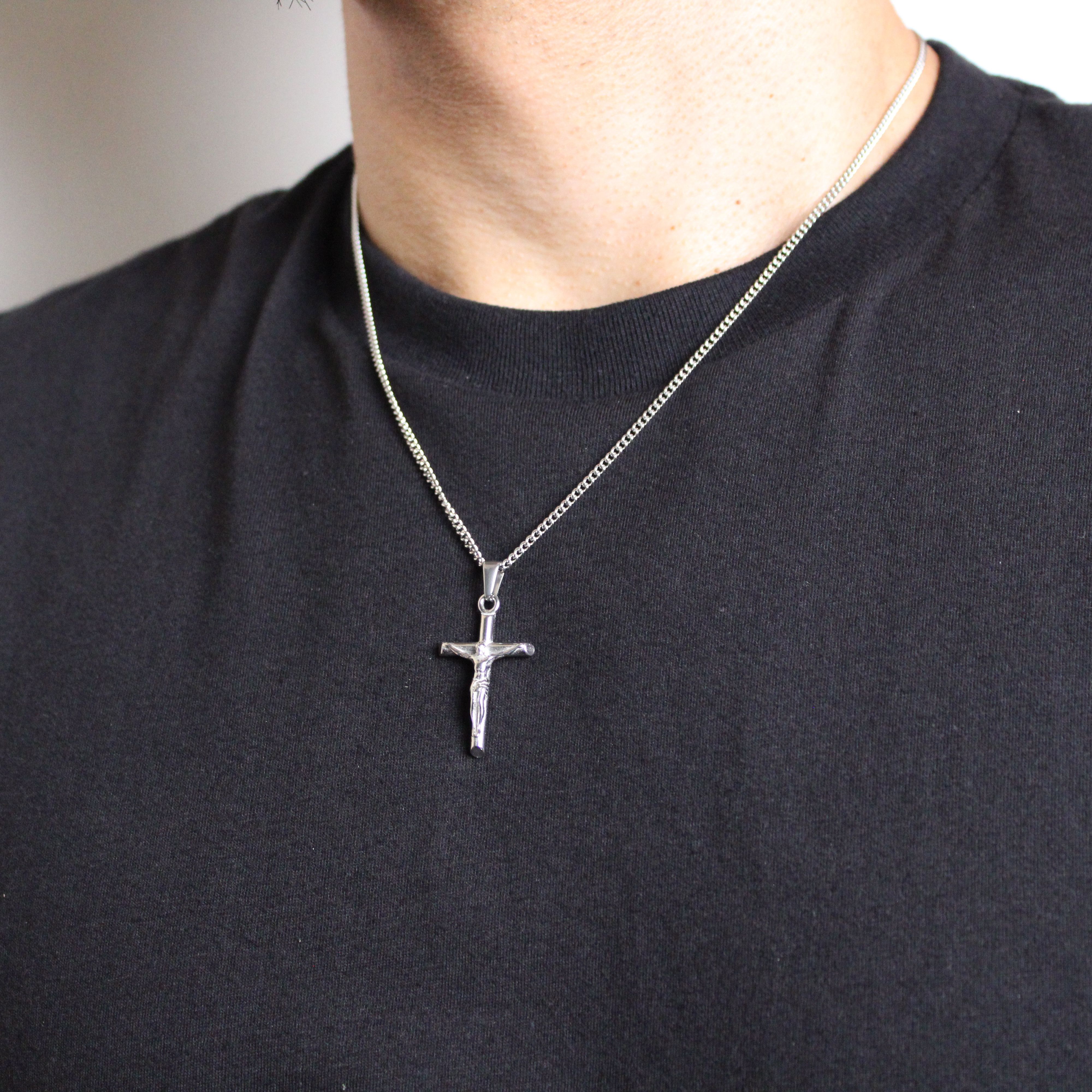 Jewelry Silver Crucifix Cross Pendant Chain Necklace Size ONE SIZE - 6 Thumbnail