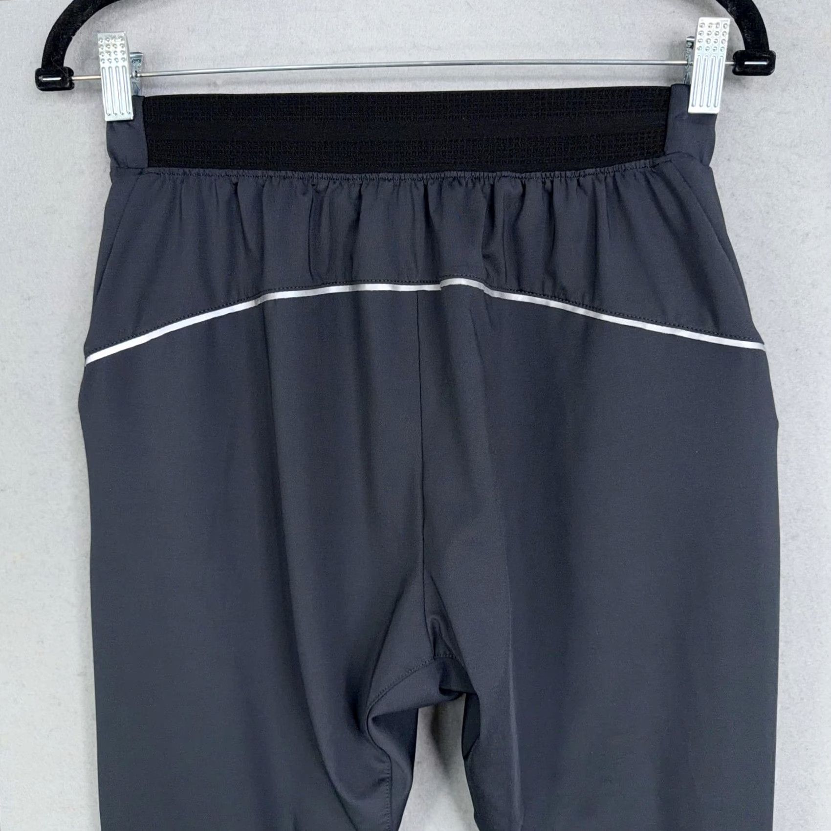 Vintage BK Pants Mens Medium Gray Joggers Elastic Waist Running Gym Training Tapered Pockets Reflective 90% Polyester 10% Spandex Size US 31 - 7 Thumbnail