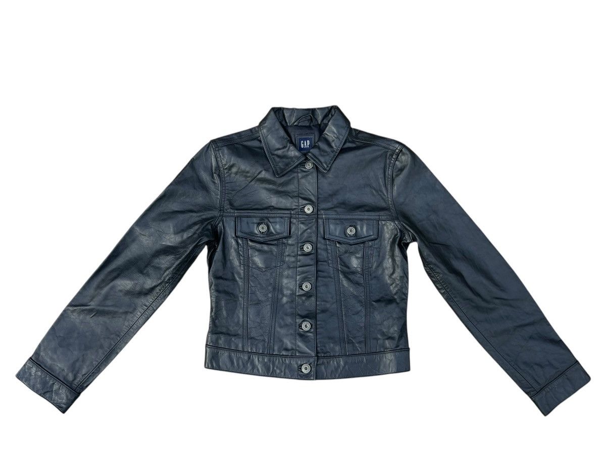 Gap Vintage Fall 2000 GAP Patina Black Leather Trucker Jacket Size S / US 4 / IT 40 - 1 Thumbnail