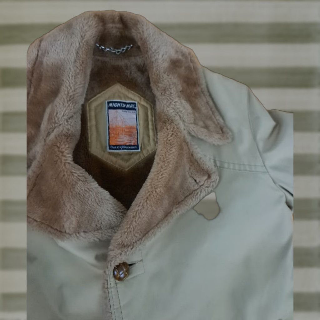 Vintage Mighty Mac Coat Long Men 38 Beige Canvas Fur Lined Winter USA Trench Coat Regular Chest Pocket Earthen Marks N/A Size US XXS / EU 40 - 1 Thumbnail