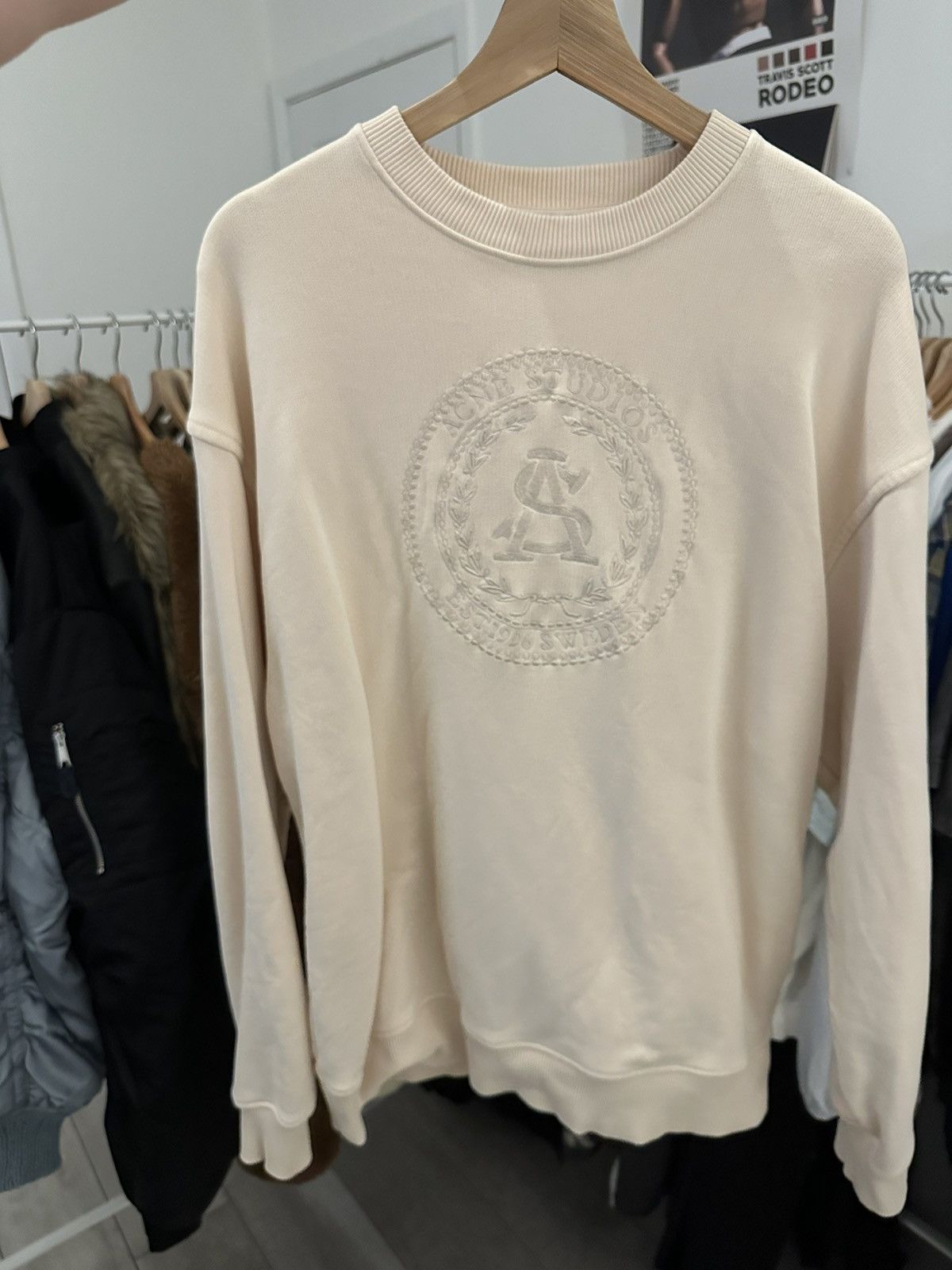 Image of Acne Studios Cream Logo Sweatshirt, Men's (Size Small)