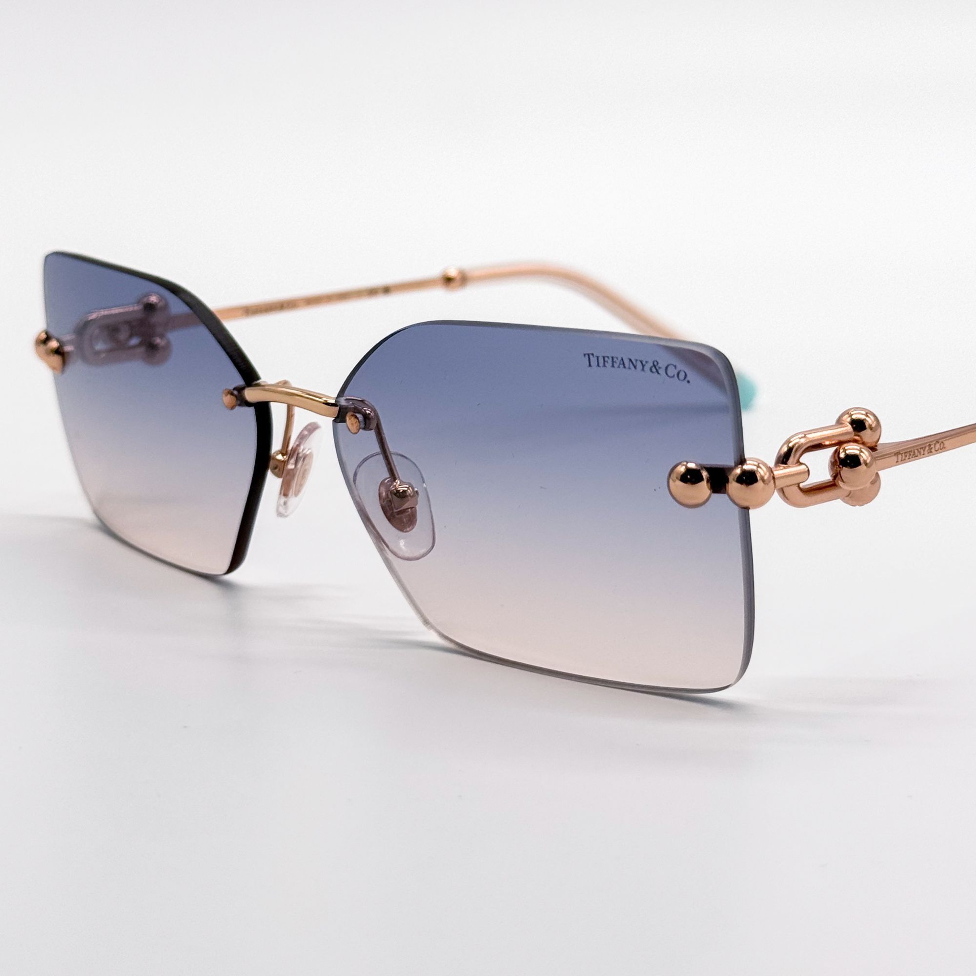 Tiffany & Co TF3088 610516 Blue Gold Rimless Women Sunglasses Authentic NEW Tiffany TF 3088 Rose Gold/Blue Shaded (6105/16) Sunglasses  main image 2