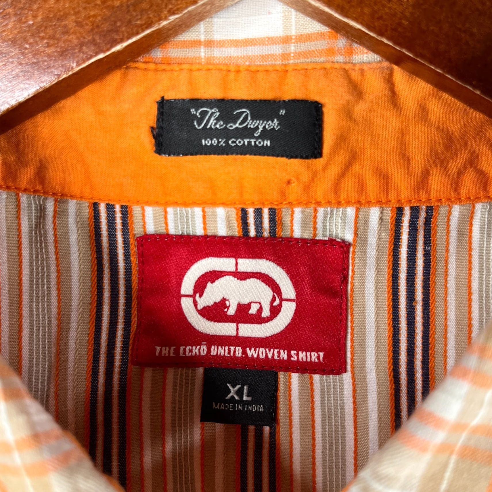 Ecko Unltd. Ecko Unltd Shirt XL Dwyer Orange Striped Button-Up Short Sleeve Mens Size US XL / EU 56 / 4 - 5 Thumbnail