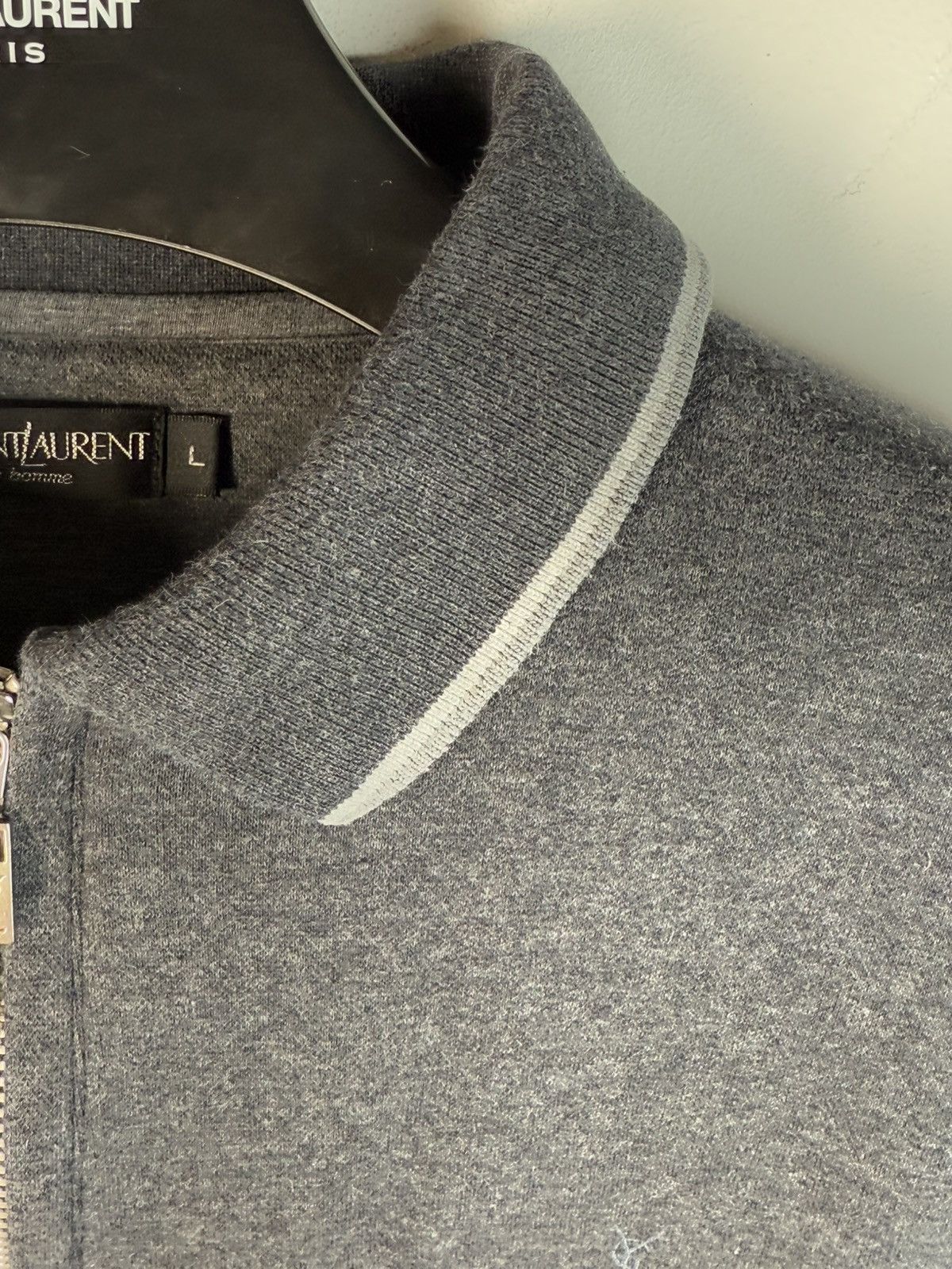 Yves Saint Laurent 90s YSL Sweatshirt 1/4 Quarter Zip Grey Vintage Sweater Size US L / EU 52-54 / 3 - 10 Thumbnail