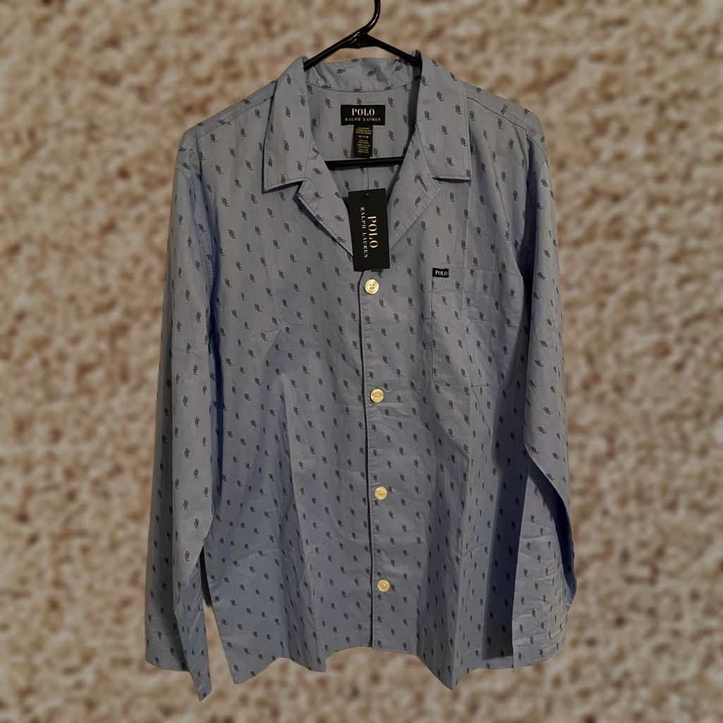 Polo Ralph Lauren VINTAGE Polo Ralph Lauren Light Blue Monogram PRL Pajama Sleepwear Shirt M Mens Pajama Top 100% Cotton with Chest Pocket New Size US M / EU 48-50 / 2 - 1 Thumbnail
