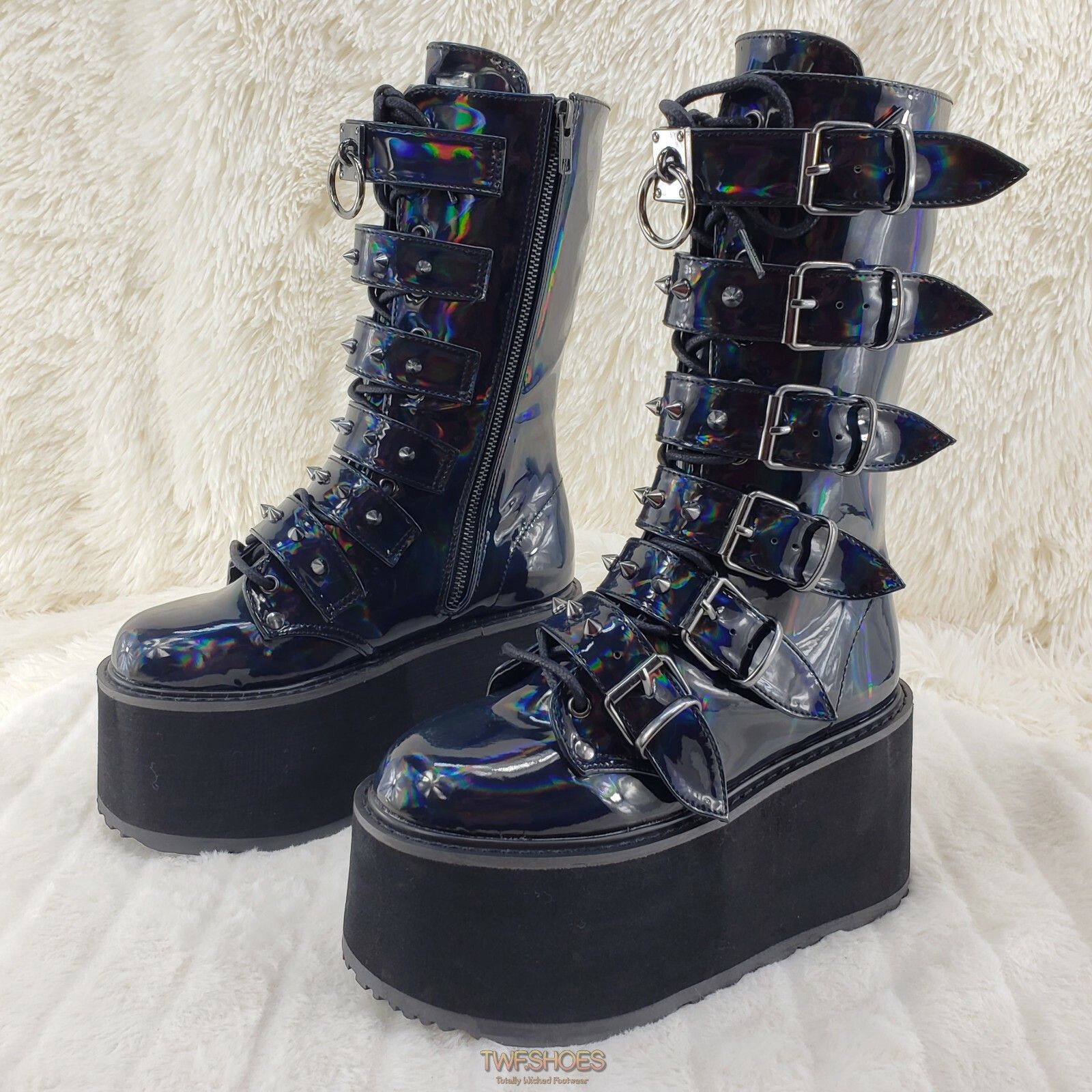 Demonia Cult DEMONIA Damned 225 Goth Punk Grunge 3.5" Platform Calf Boots Size US 6 / IT 36 - 6 Thumbnail