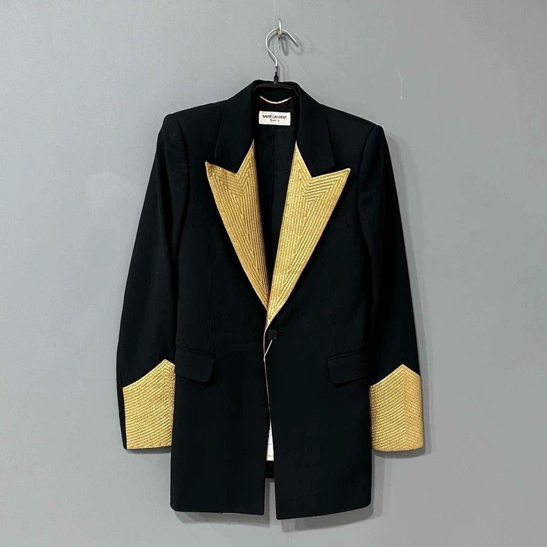 Saint Laurent Paris Saint Laurent Paris Gold embroidered lapel blazer 2505-Next Size XS / US 0-2 / IT 36-38 - 1 Thumbnail