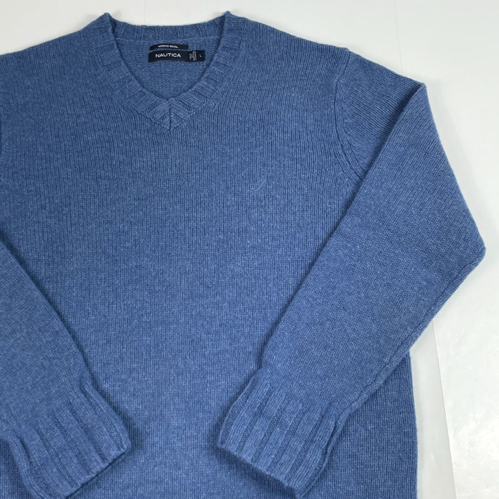 Nautica Nautica Sweater Mens Large Blue Merino Wool V Neck Pullover Ribbed Heavyweight Golf/Walking/Business Casual Formal Workwear Preppy Night? Size US L / EU 52-54 / 3 - 3 Thumbnail