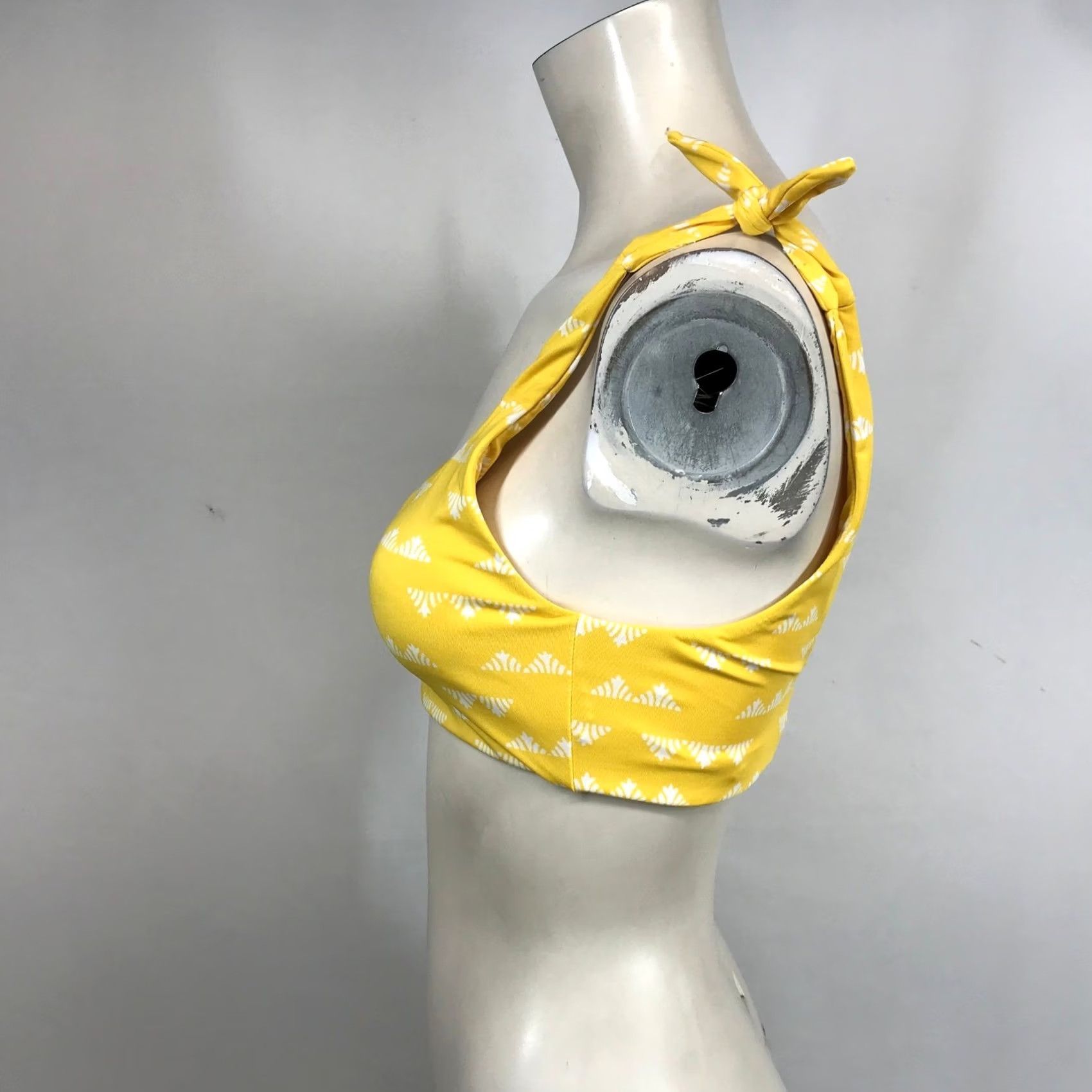 Vintage Carve Designs Geometric Print Tie Shoulder Bikini Top Yellow Small Size S / US 4 / IT 40 - 6 Thumbnail