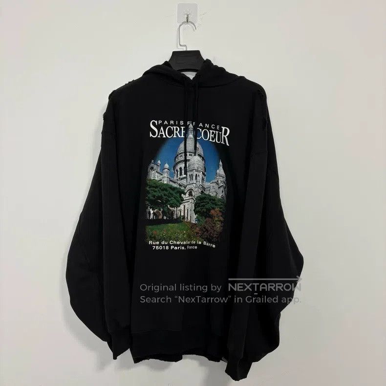 Balenciaga Castle Printed Destroyed Hoodie Sweatshirt