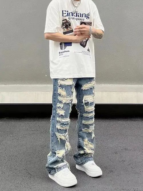 Japanese Brand × Jean Retro washed street ripped straight jeans Size US 32 / EU 48 - 4 Thumbnail