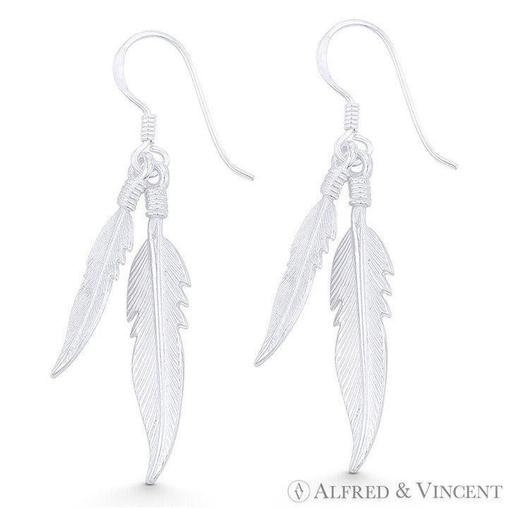 Other Textured Double-Feather Charm Dangling Hook Earrings Size ONE SIZE - 1 Preview