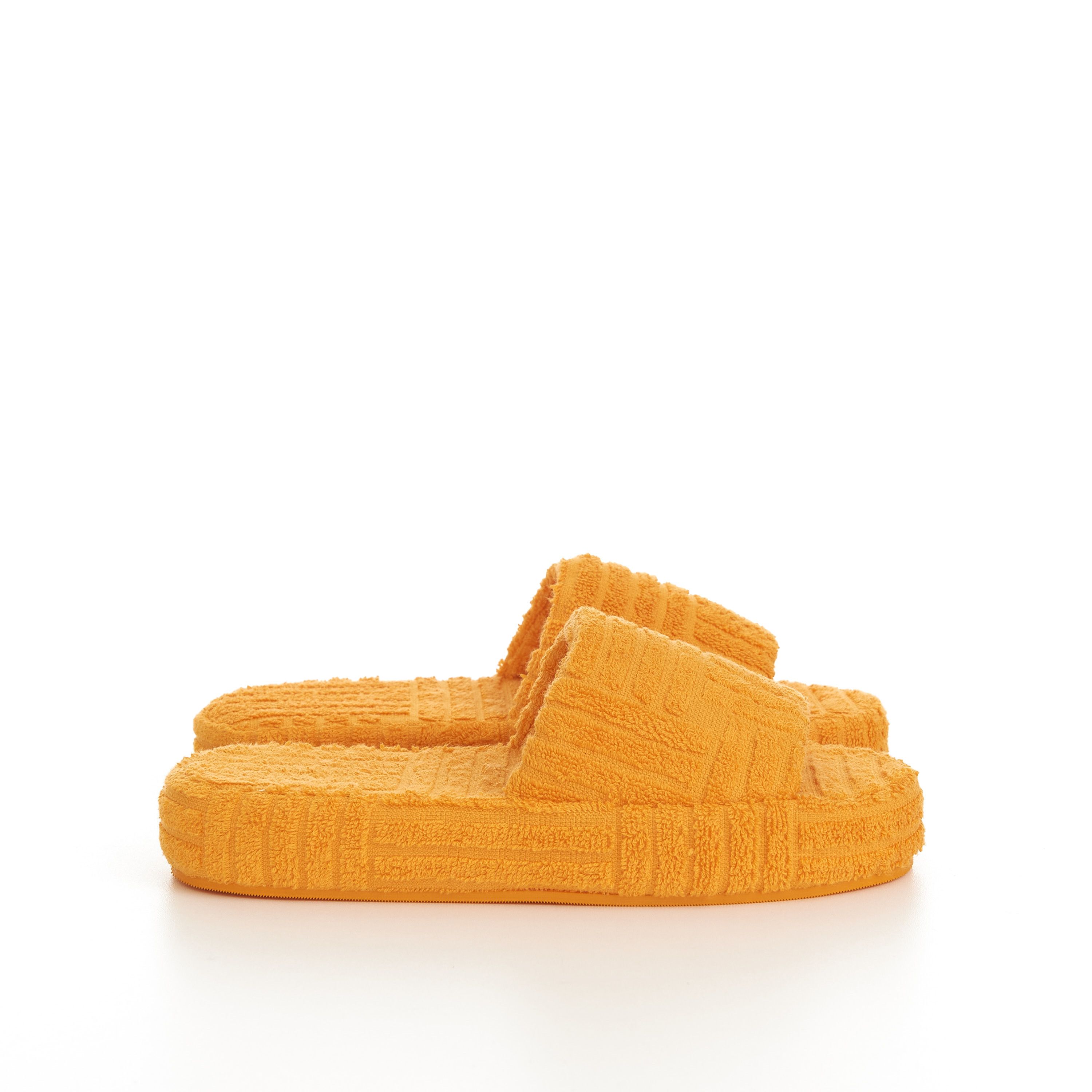 image of Bottega Veneta Sponge Slide Sandals In Tangerine Orange Cotton & Rubber, Women's (Size 11)