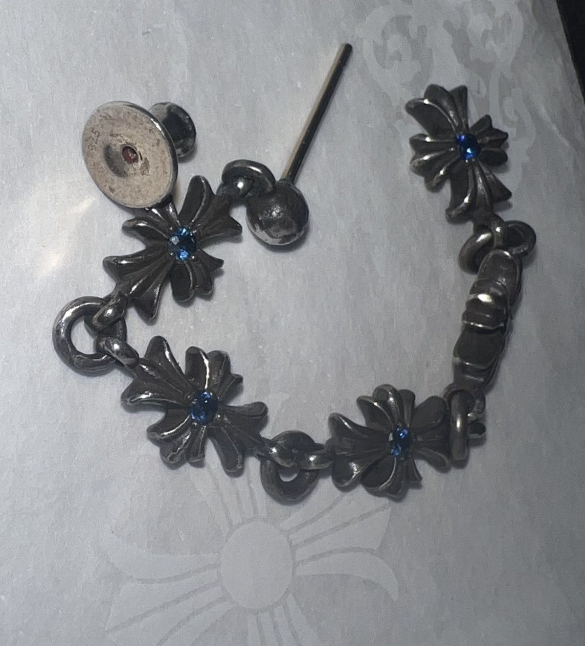 image of Chrome Hearts Sapphire Drop Earring in Silver, Men's