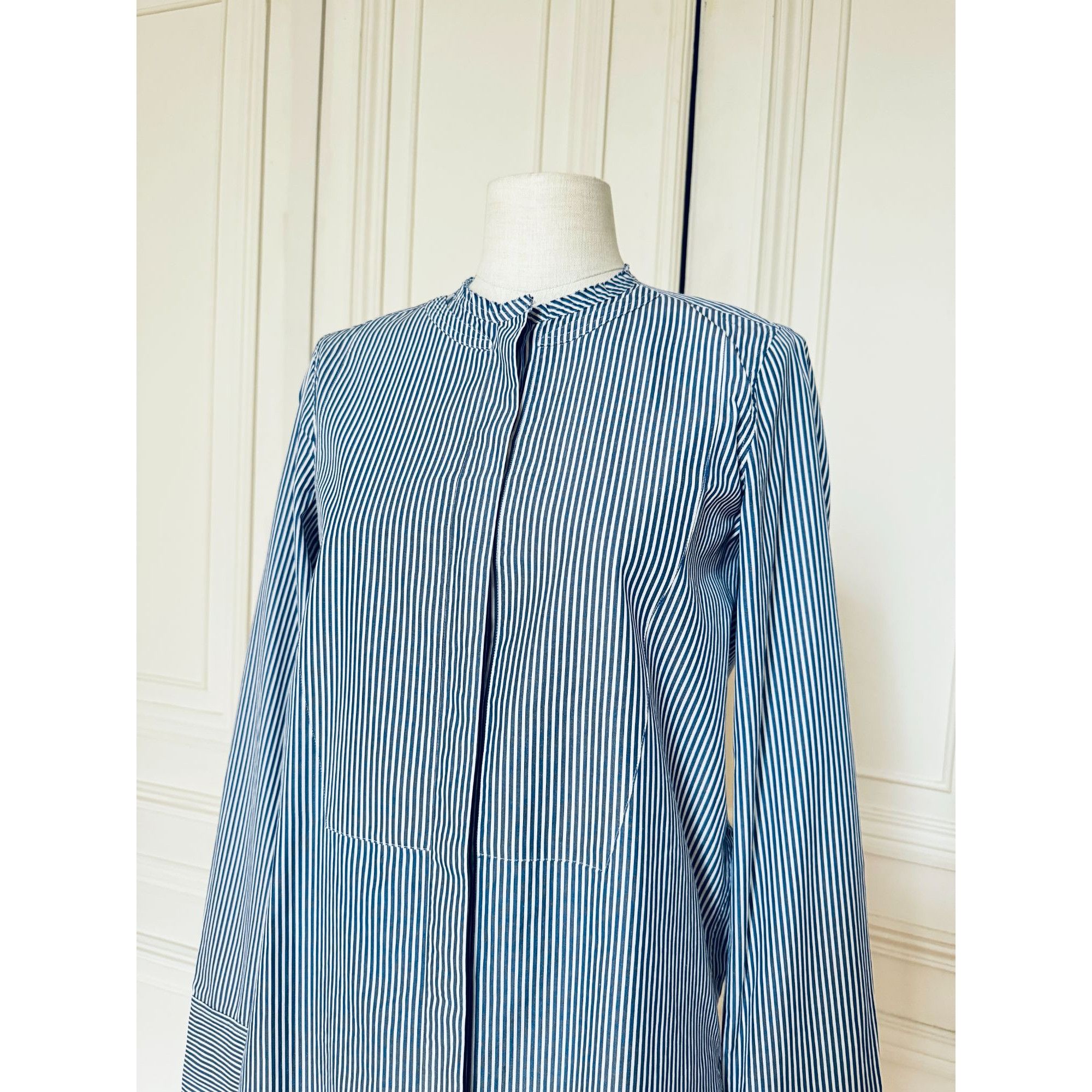 Celine Phoebe Philo Blue Striped Mandarin Collar Shirt Size S / US 4 / IT 40 - 2 Thumbnail