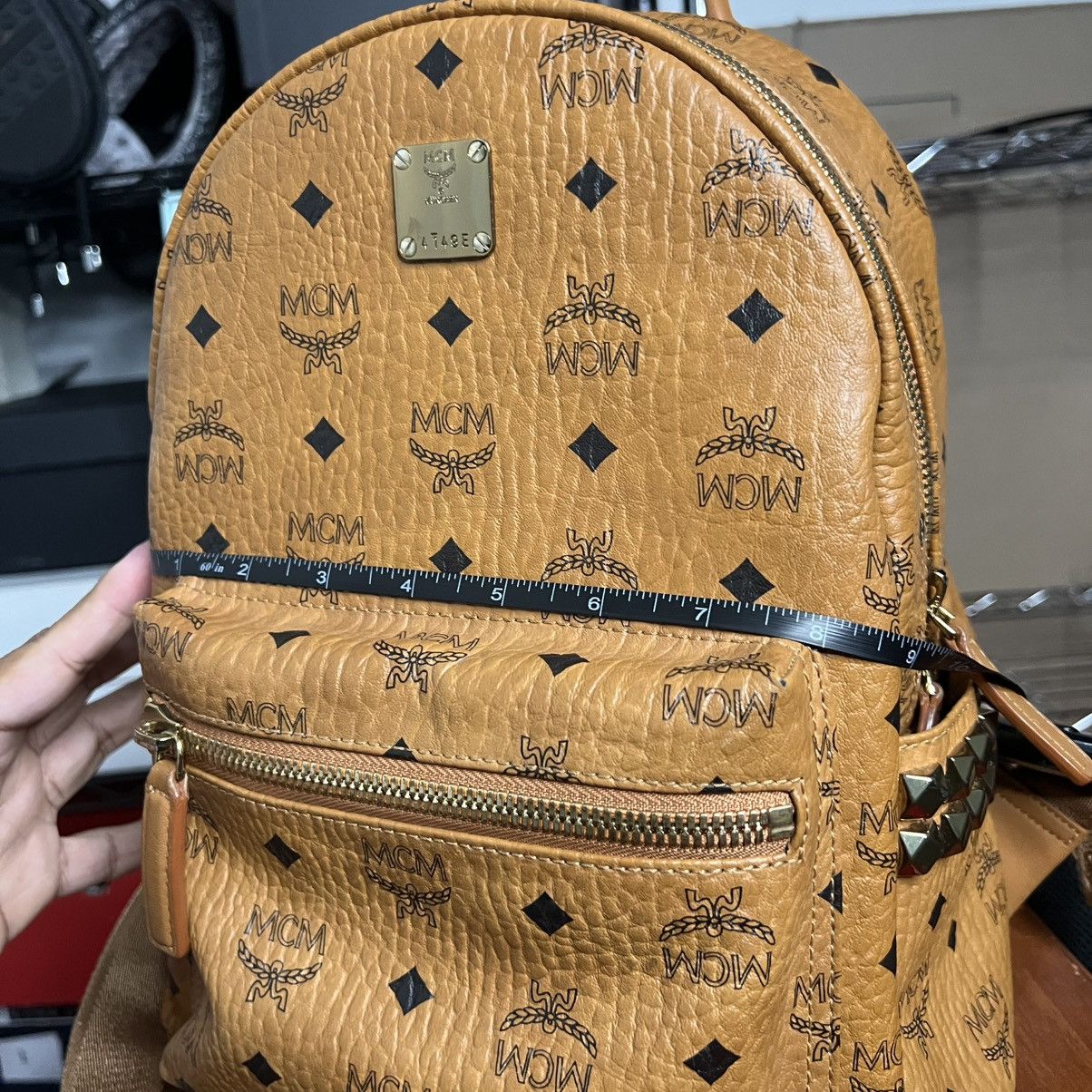 MCM MCM Stark Side Studs Backpack Cognac Visetos Size ONE SIZE - 18 Thumbnail