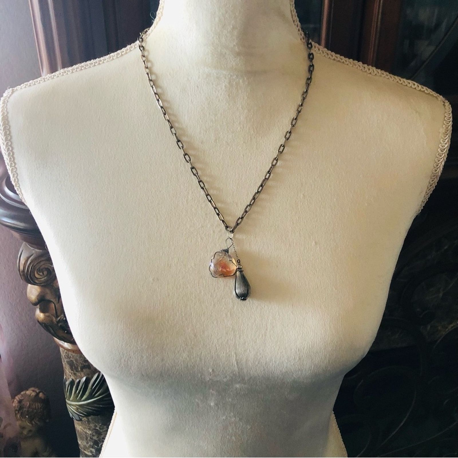 Handmade Handcrafted repurpose silver wired glass necklace Size ONE SIZE - 5 Thumbnail